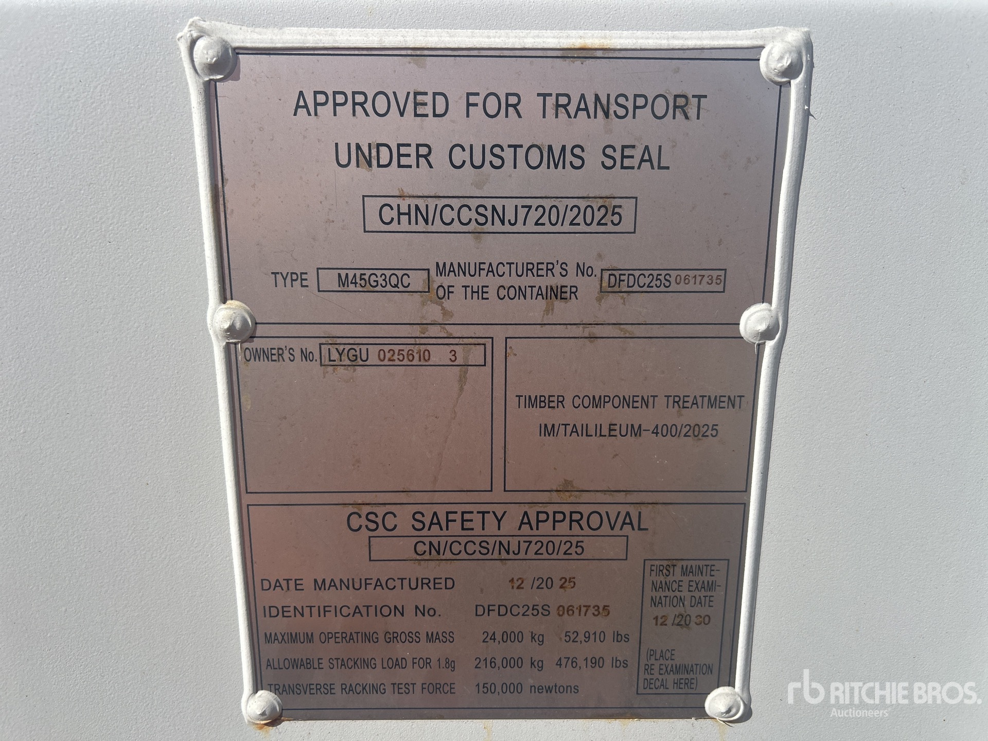 General Appearance with Serial Number / VIN