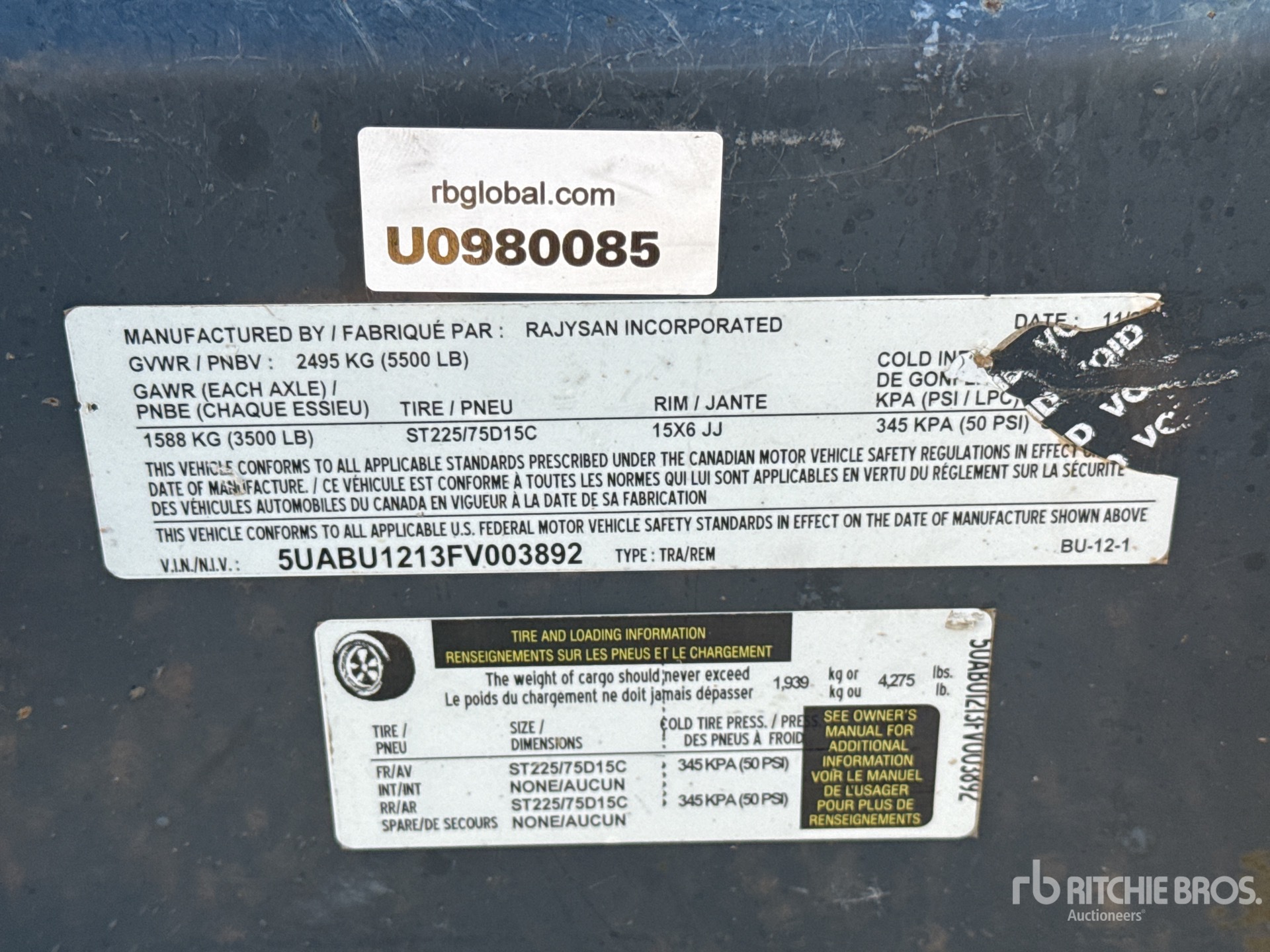 General Appearance with Serial Number / VIN