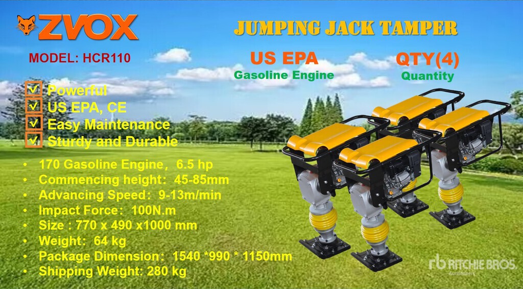 Quantity of (4) 2026 ZVOX HCR-110 Jumping Jack Tamper (Unused