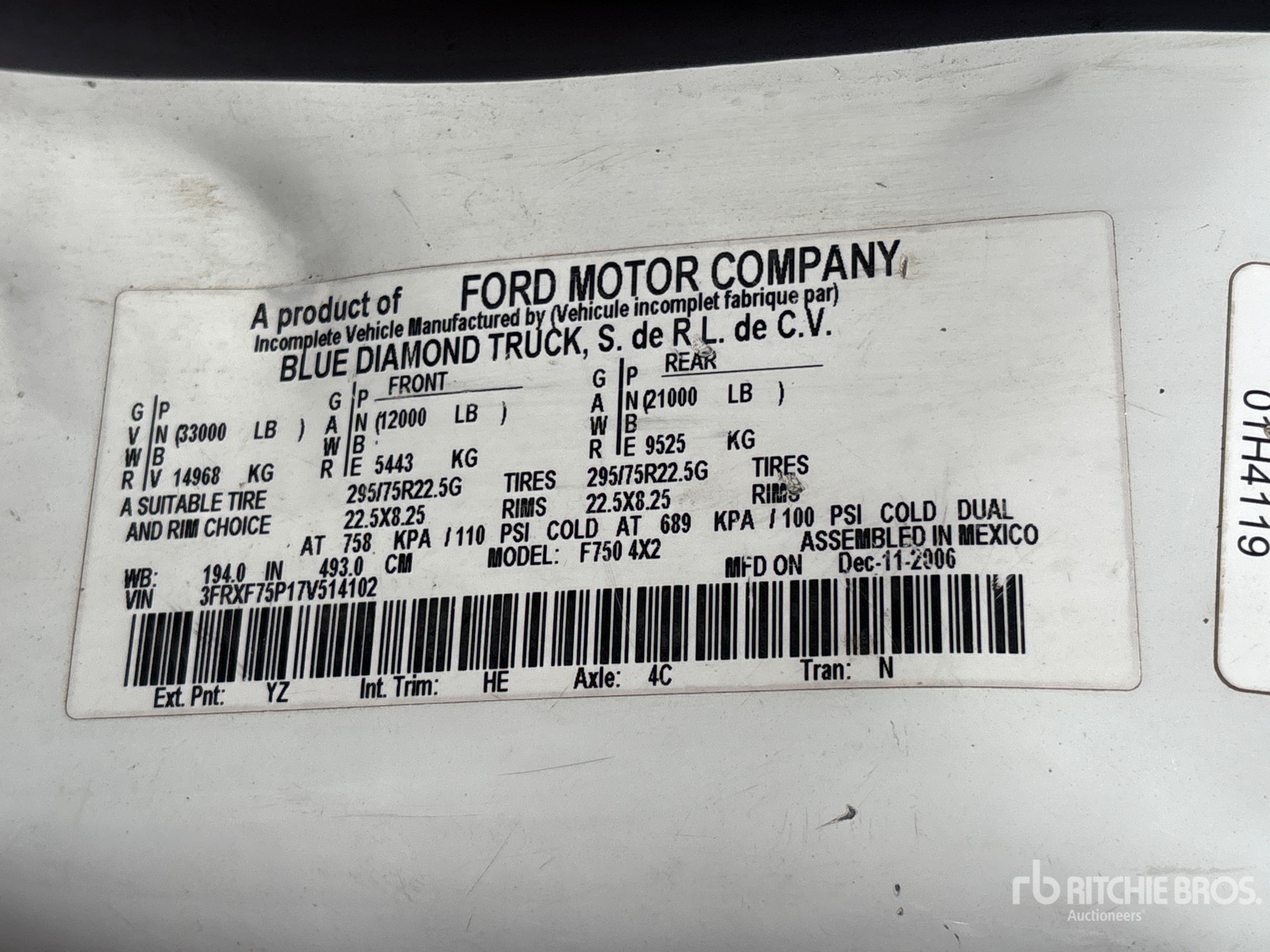 General Appearance with Serial Number / VIN