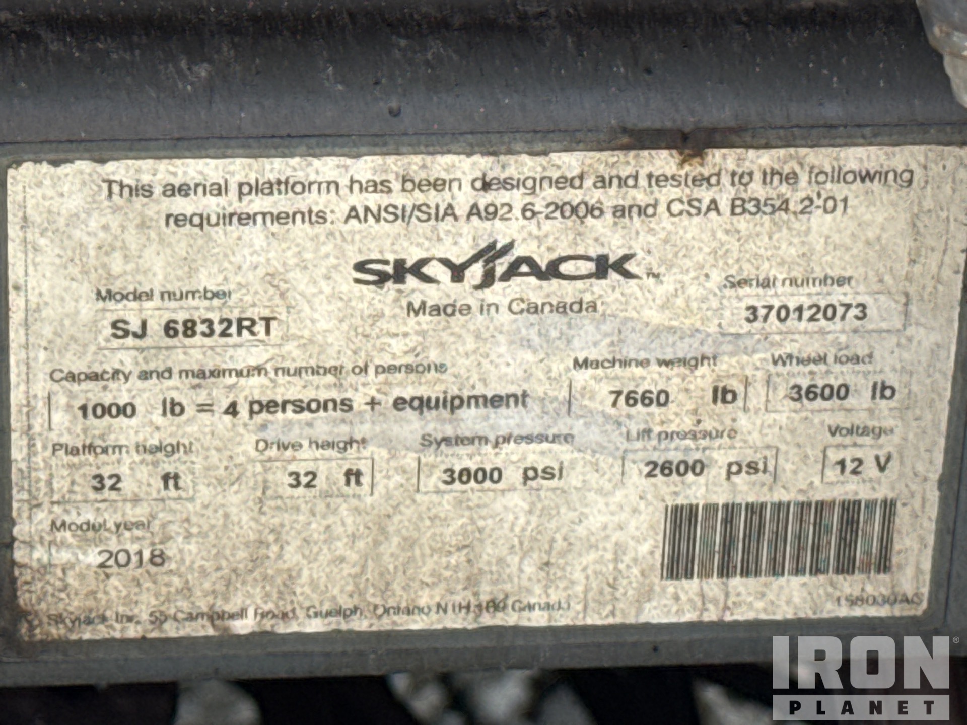 2018 Skyjack 6832RT