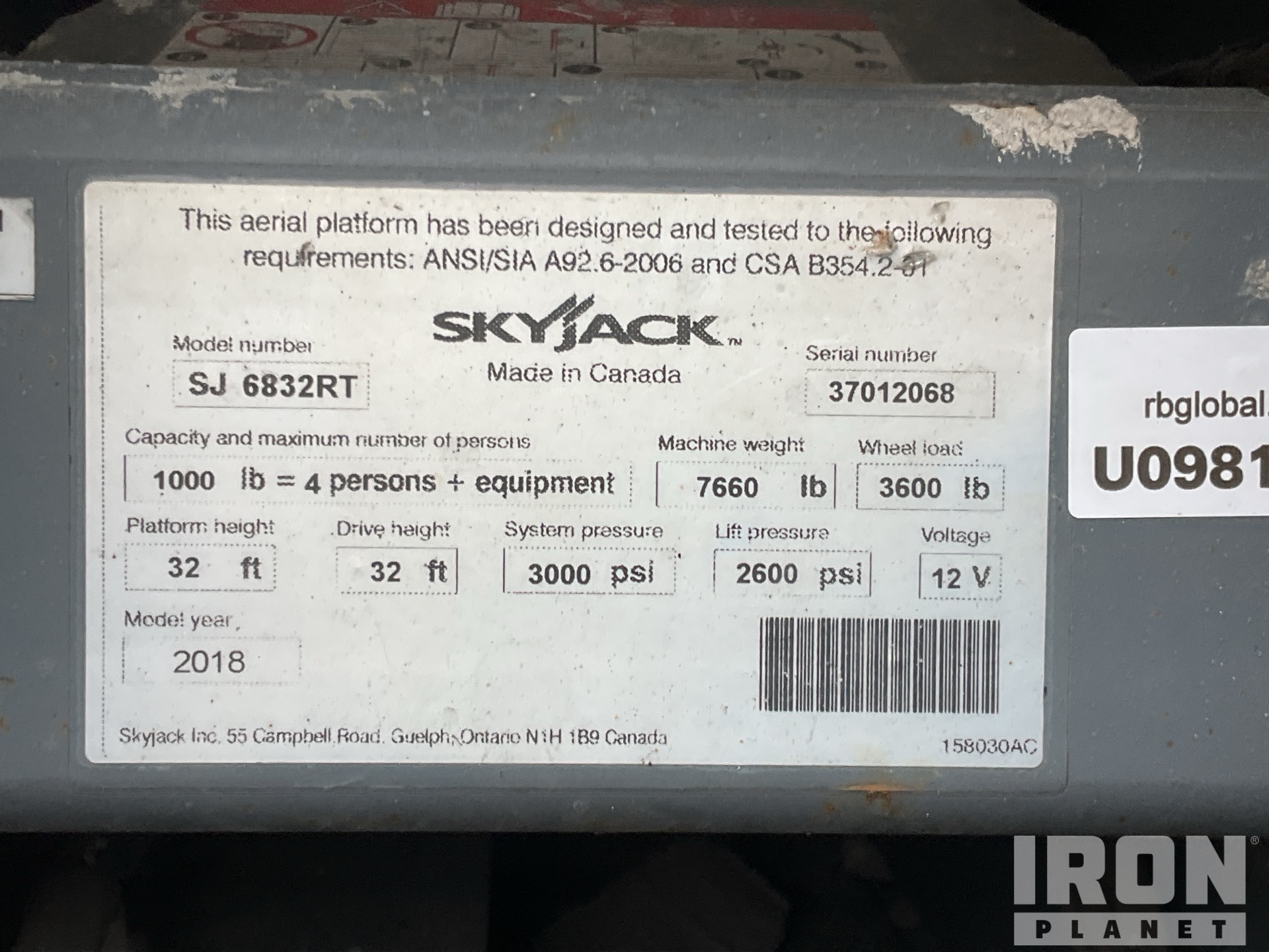 2018 Skyjack 6832RT