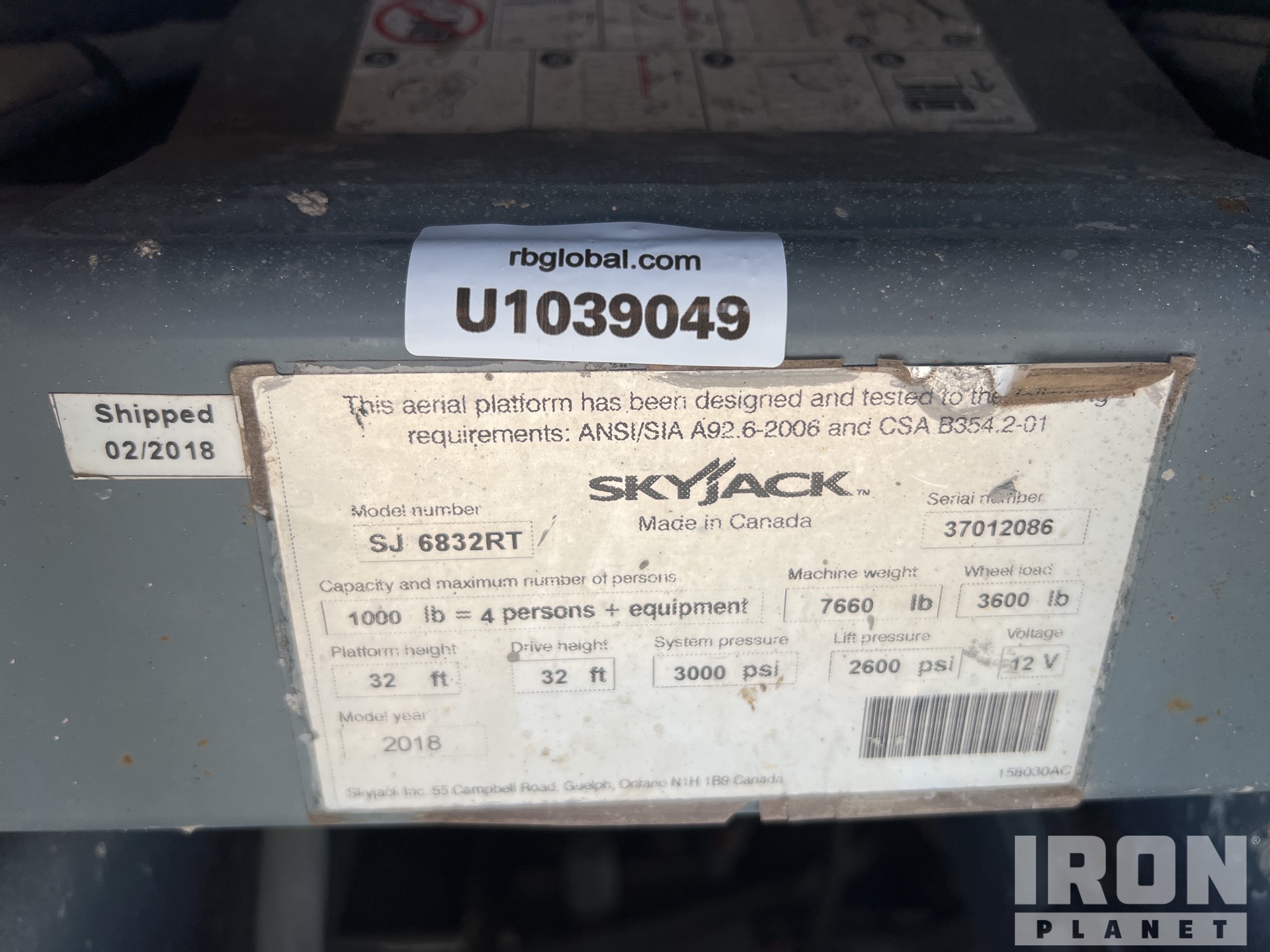 2018 Skyjack SJ6832RT
