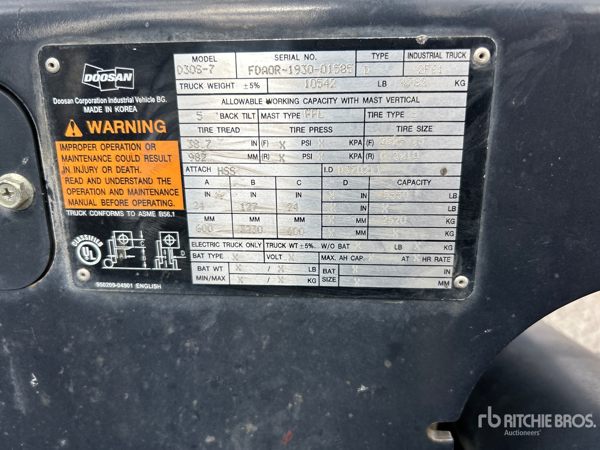 General Appearance with Serial Number / VIN