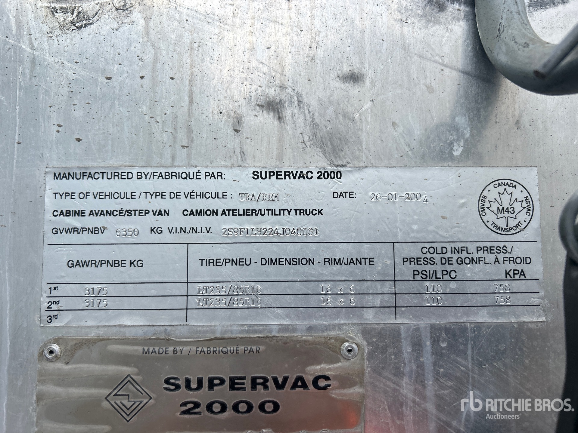 General Appearance with Serial Number / VIN