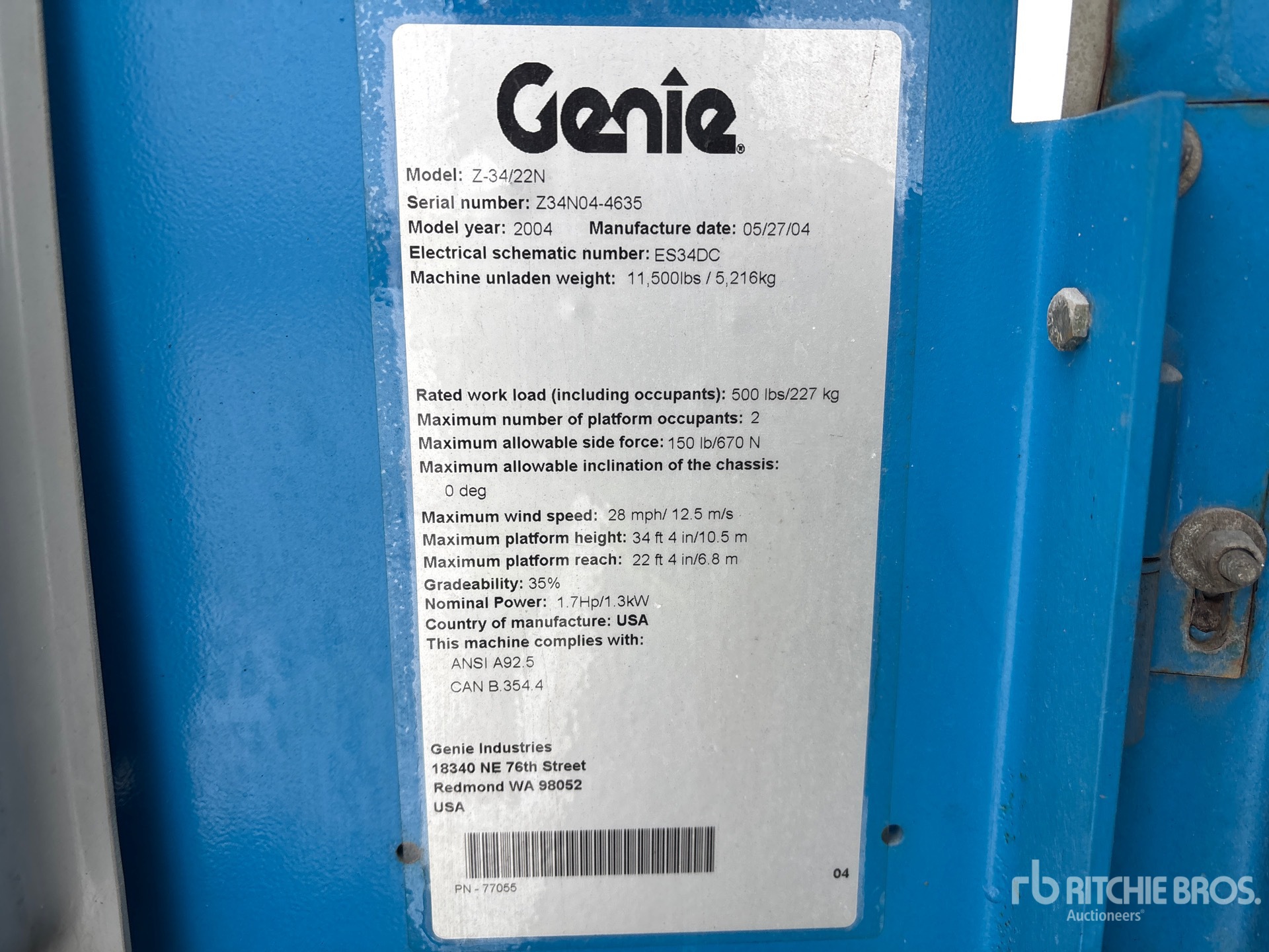 General Appearance with Serial Number / VIN