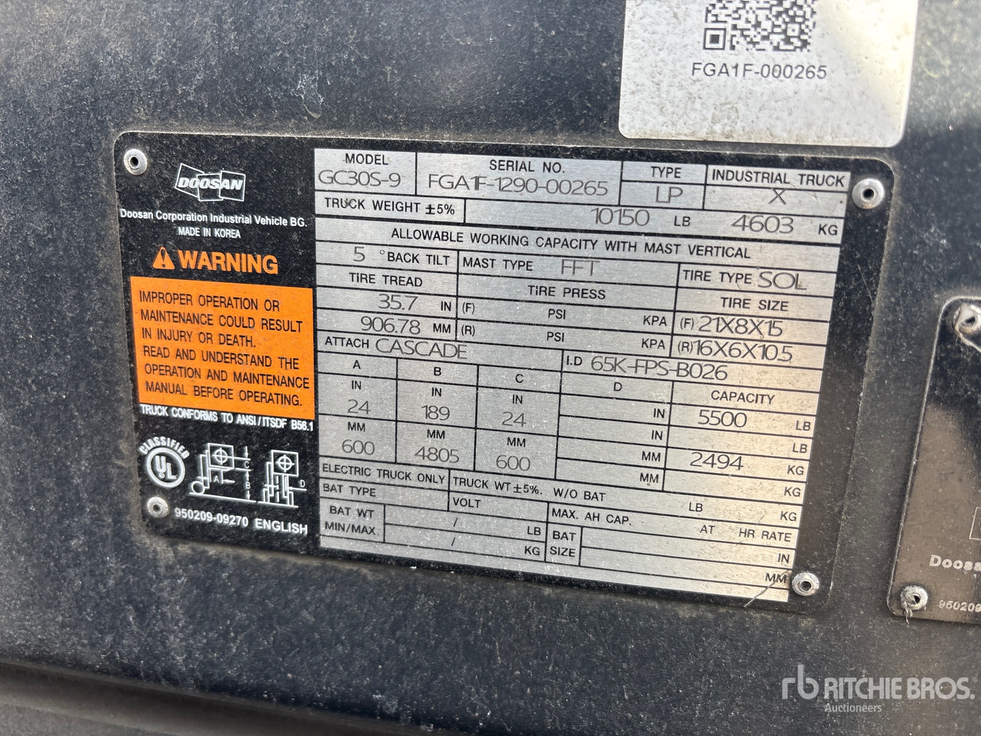 General Appearance with Serial Number / VIN