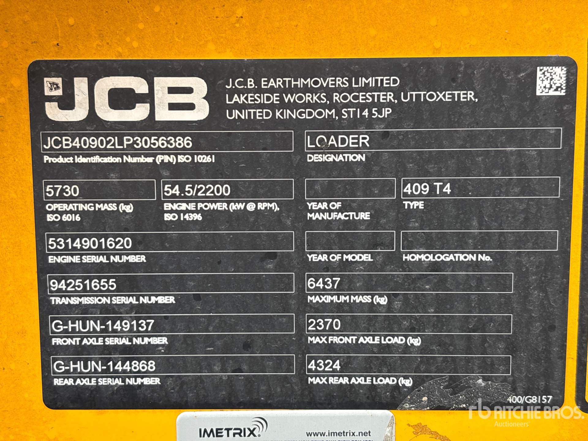 General Appearance with Serial Number / VIN