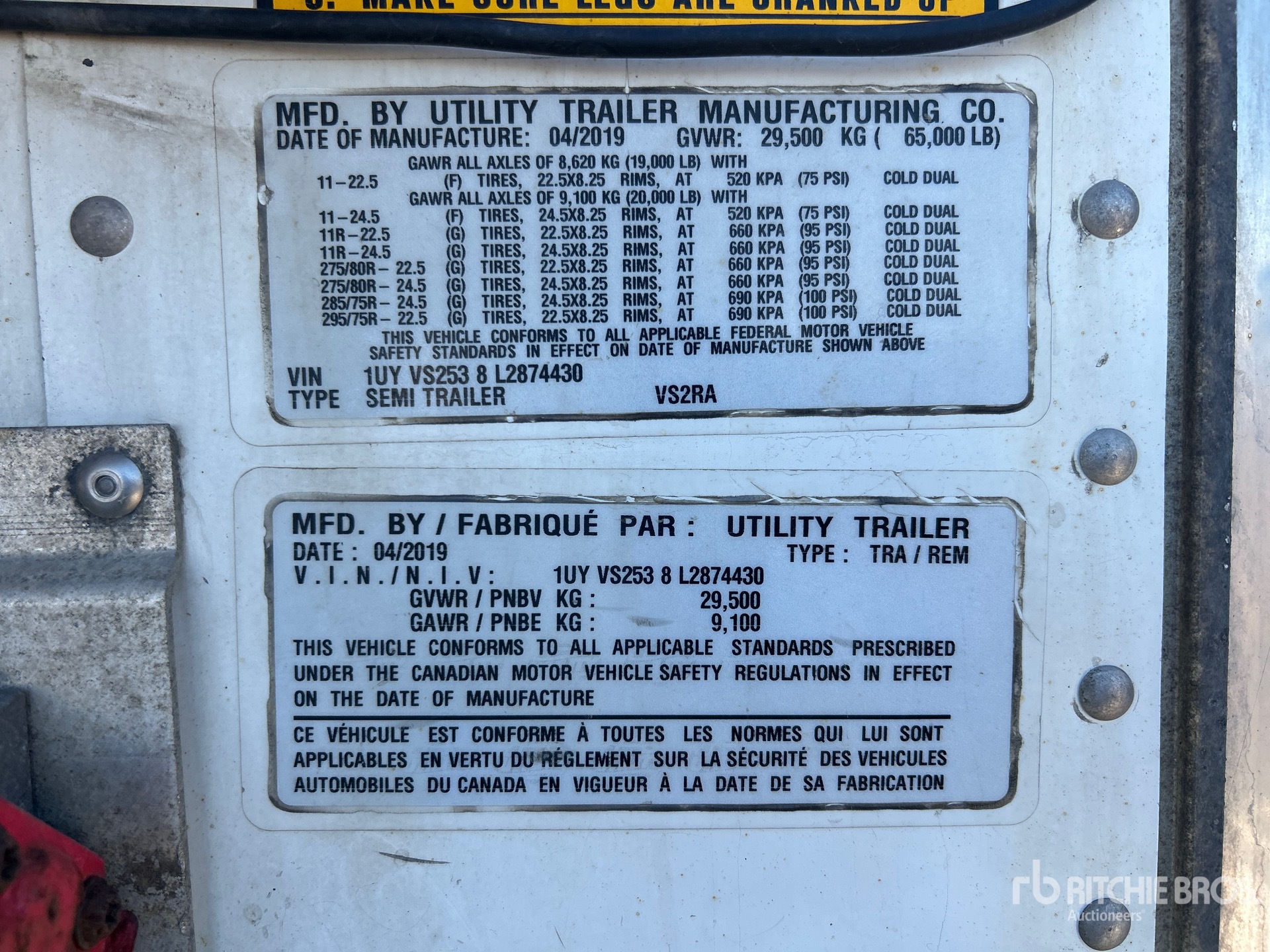 General Appearance with Serial Number / VIN