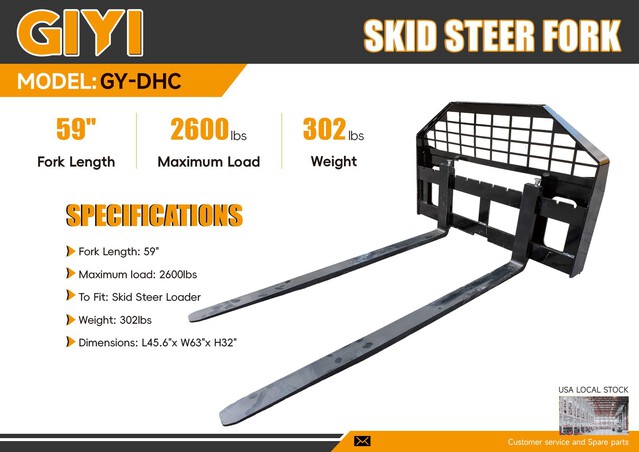 2026 GIYI GY-DHC 1498 mm Skid Steer Forks (Unused)