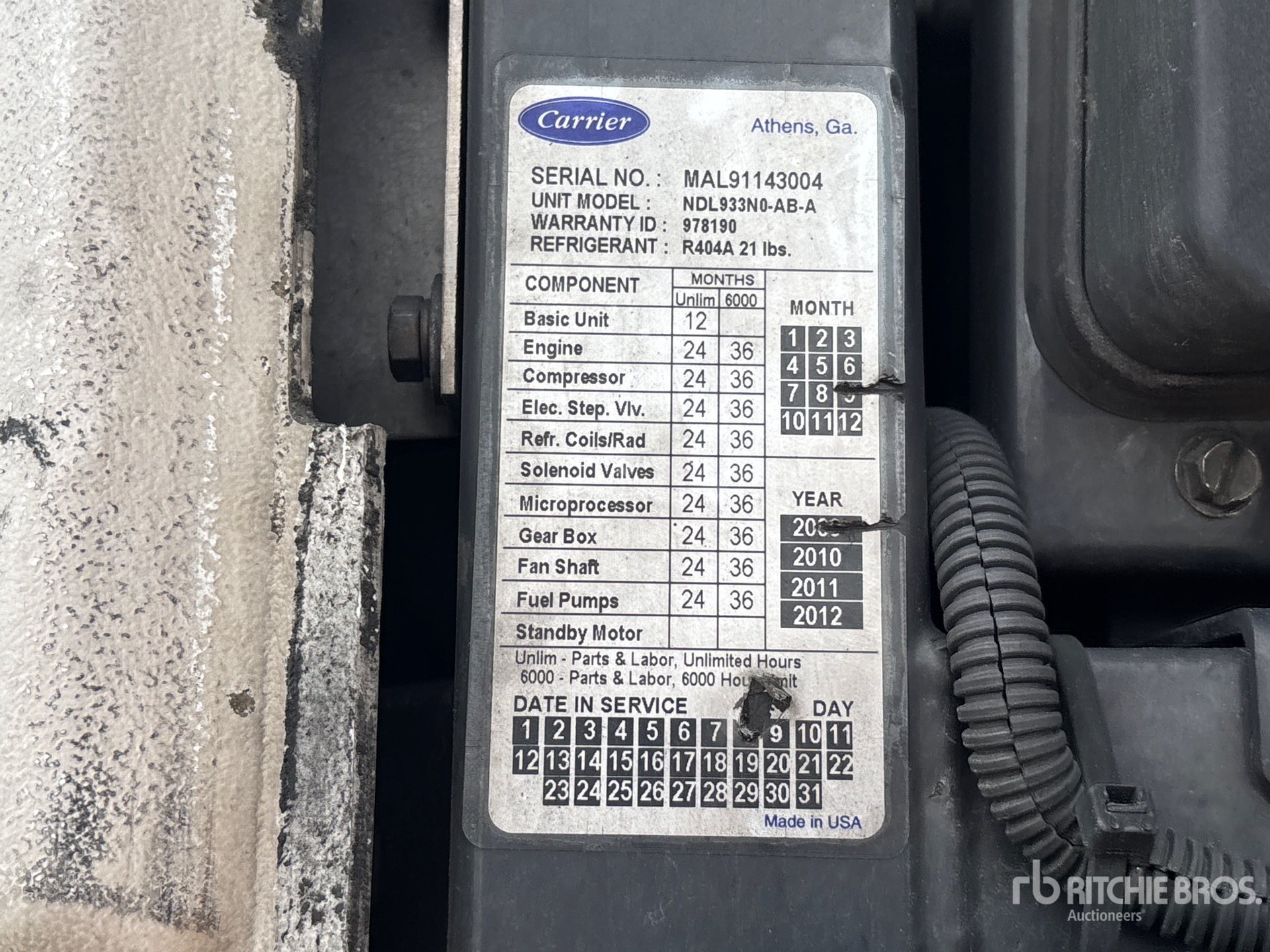 General Appearance with Refrigeration Unit Serial Number