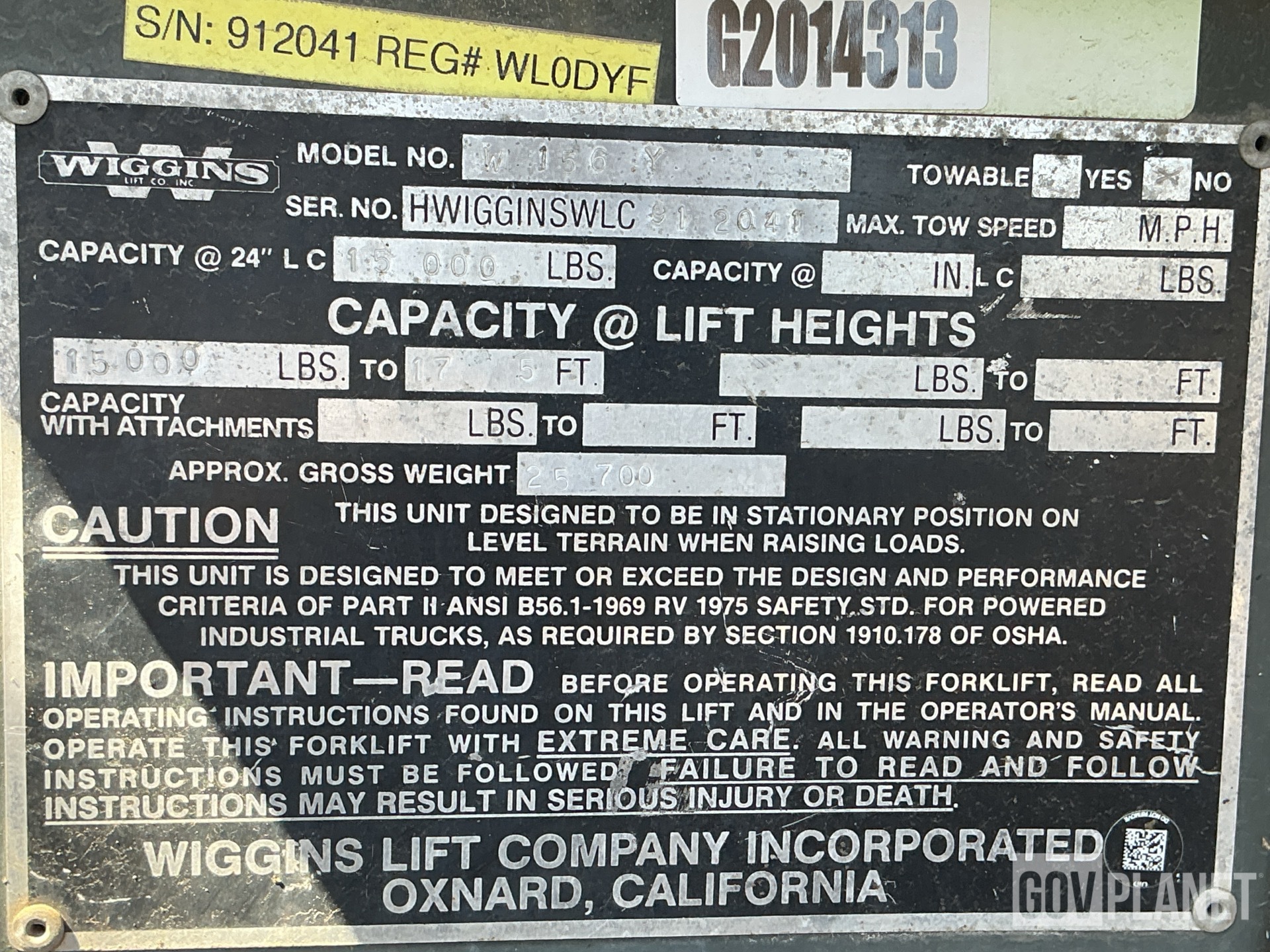 General Appearance with Serial Number / VIN