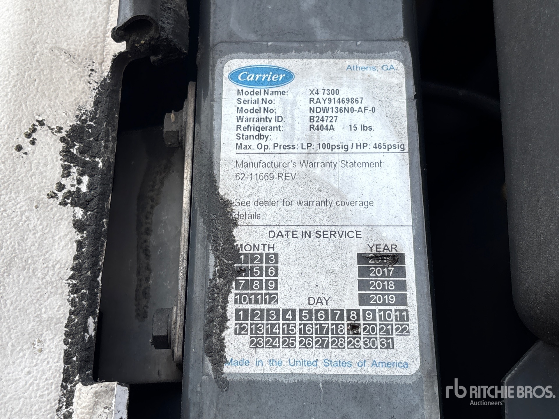 General Appearance with Refrigeration Unit Serial Number