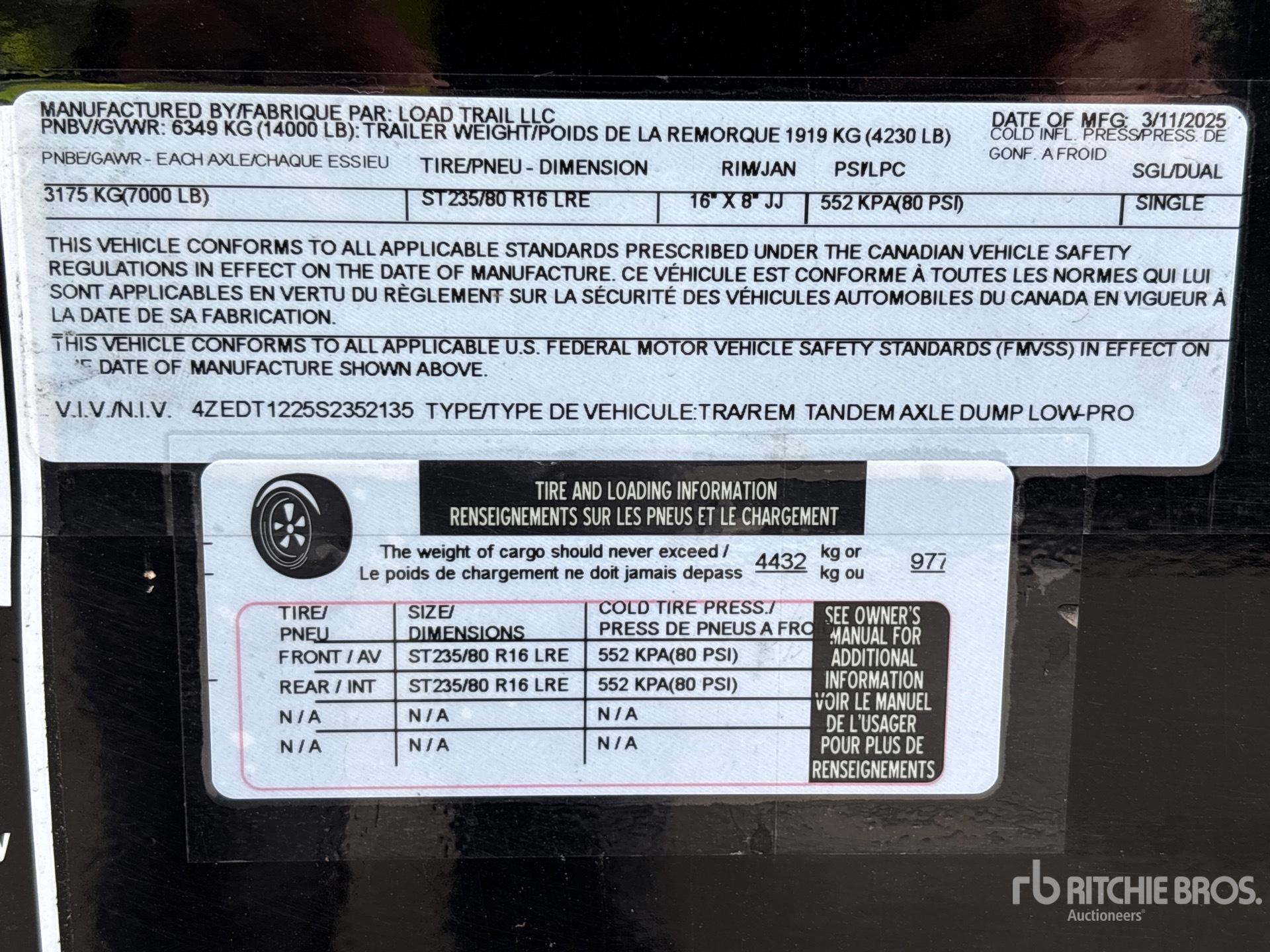 General Appearance with Serial Number / VIN