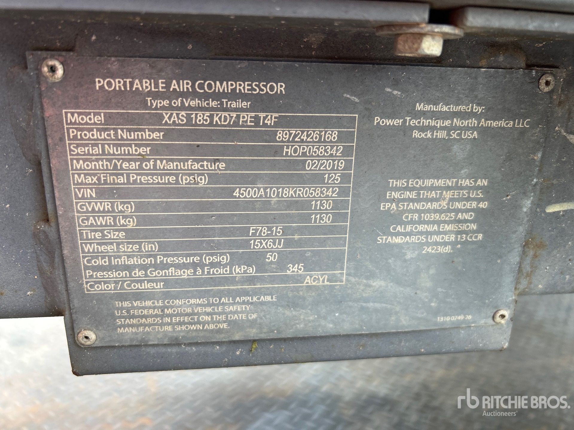 Photo of a 2019 Atlas Copco XAS185KD7