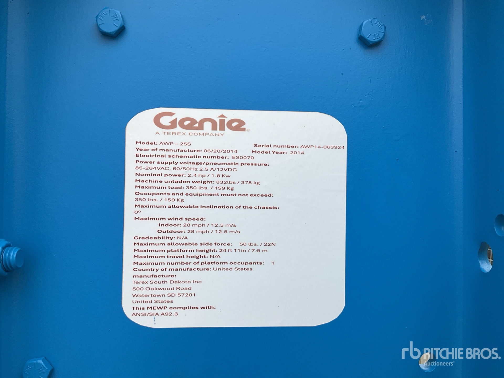 Photo of a 2014 Genie AWP-25S