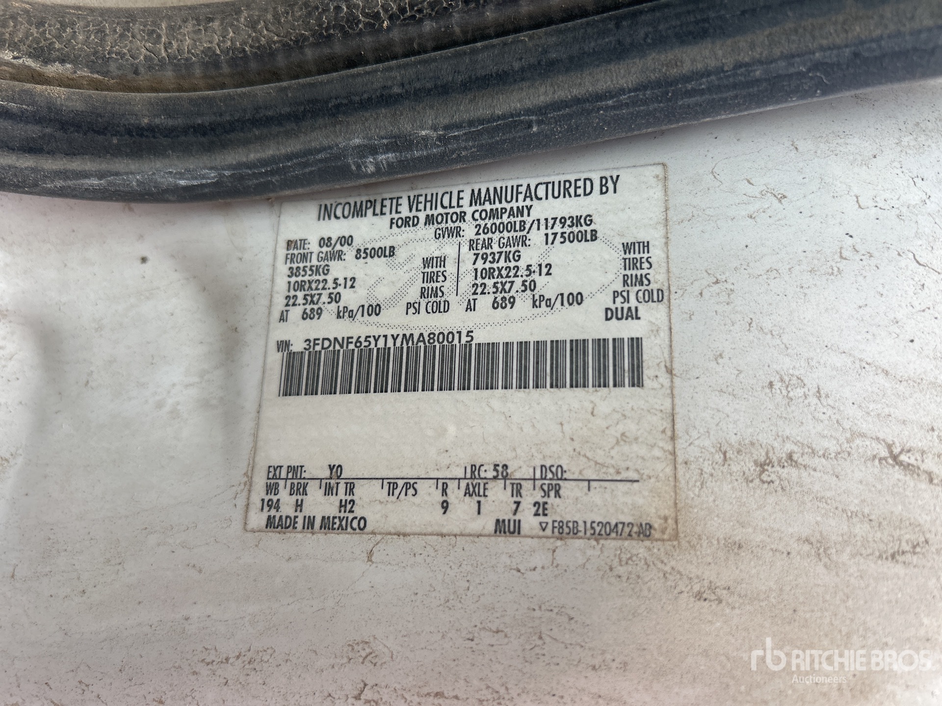 General Appearance with Serial Number / VIN