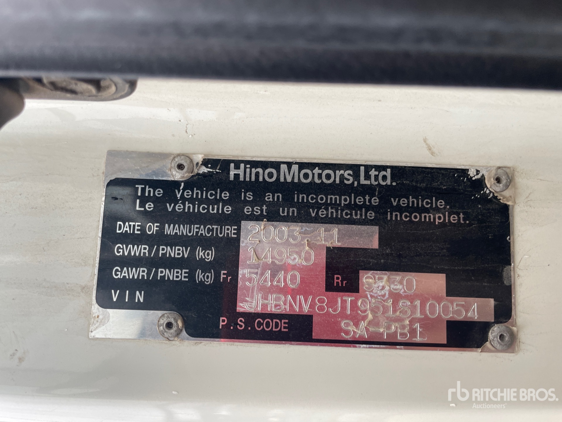 General Appearance with Serial Number / VIN