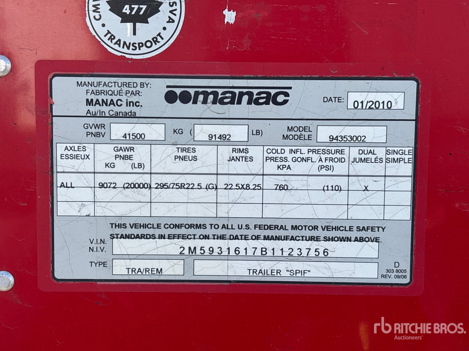 General Appearance with Serial Number / VIN