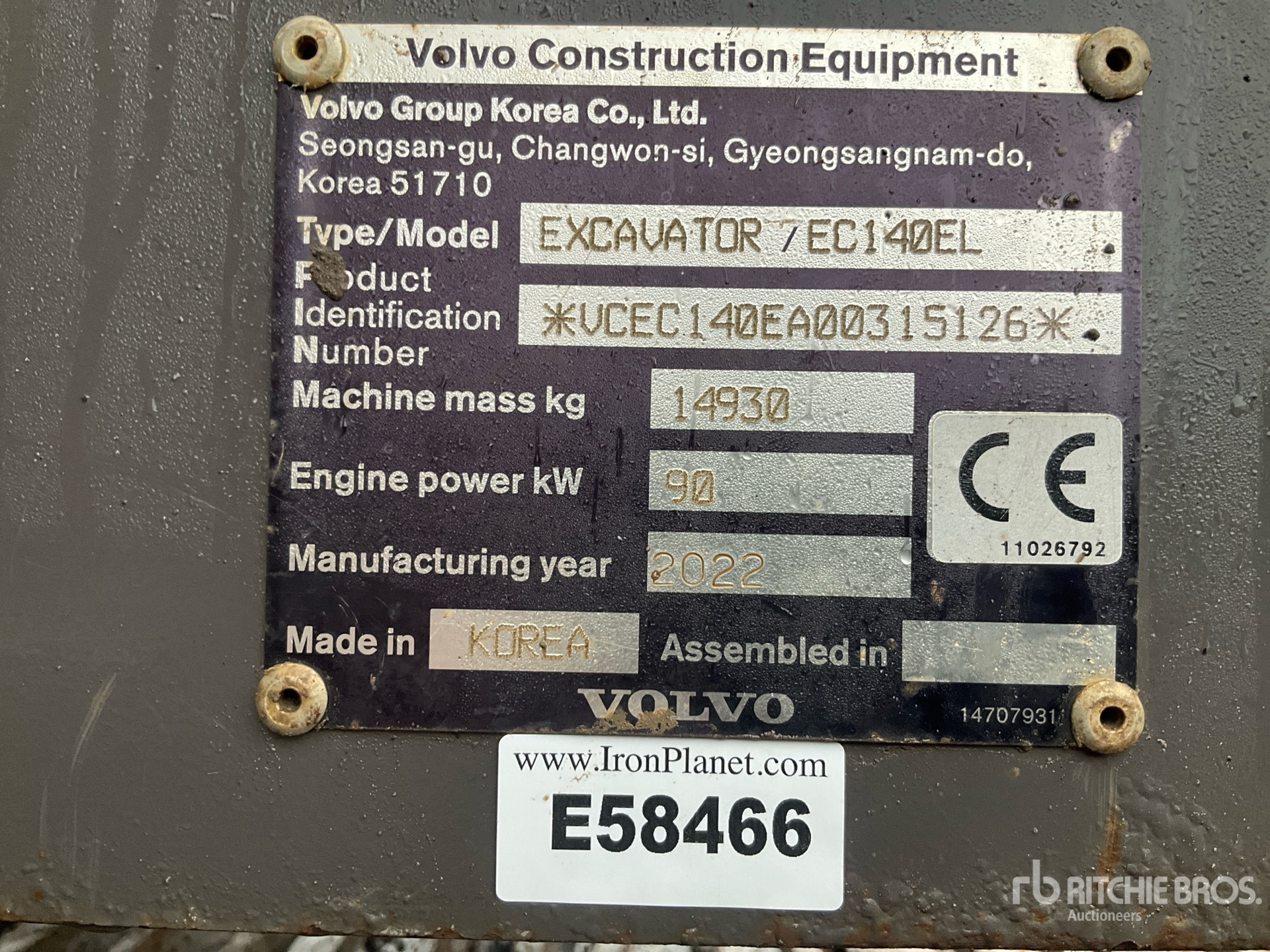 2022 Volvo EC140EL