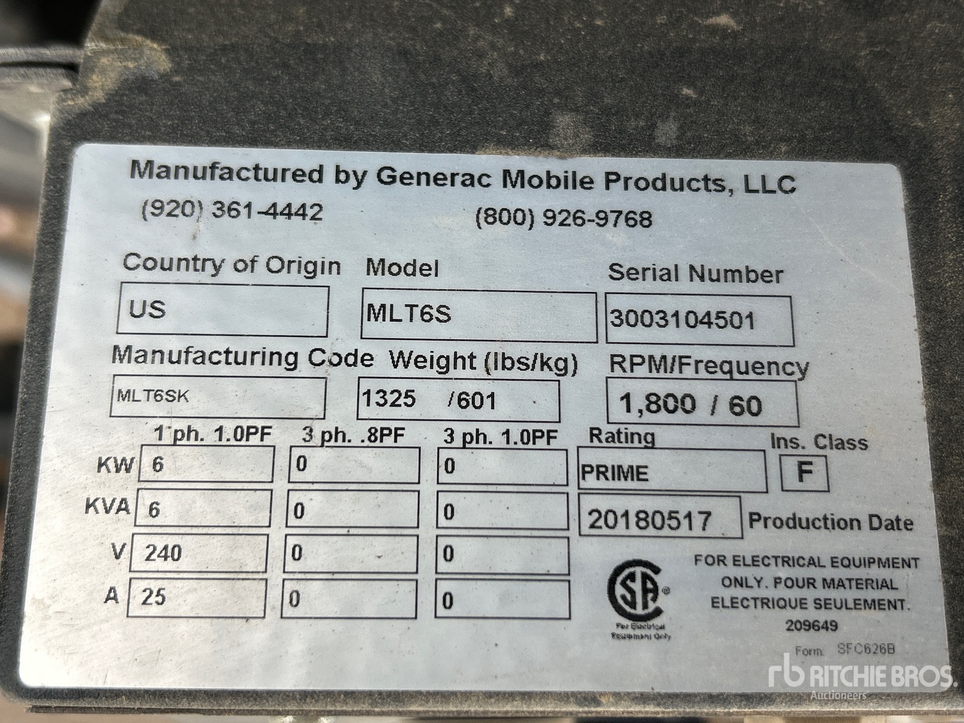 General Appearance with Unit Serial Number