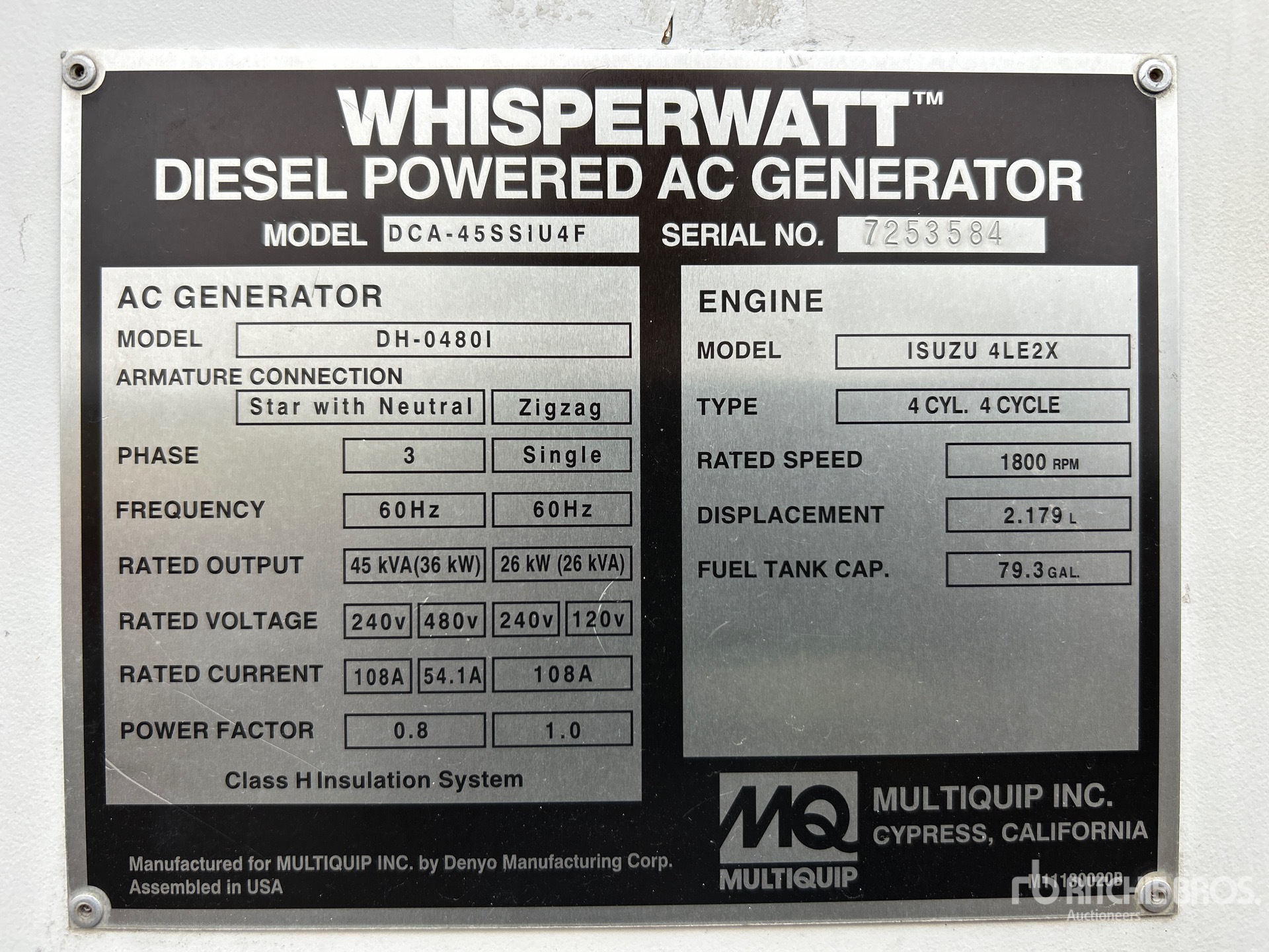 General Appearance with Unit Serial Number