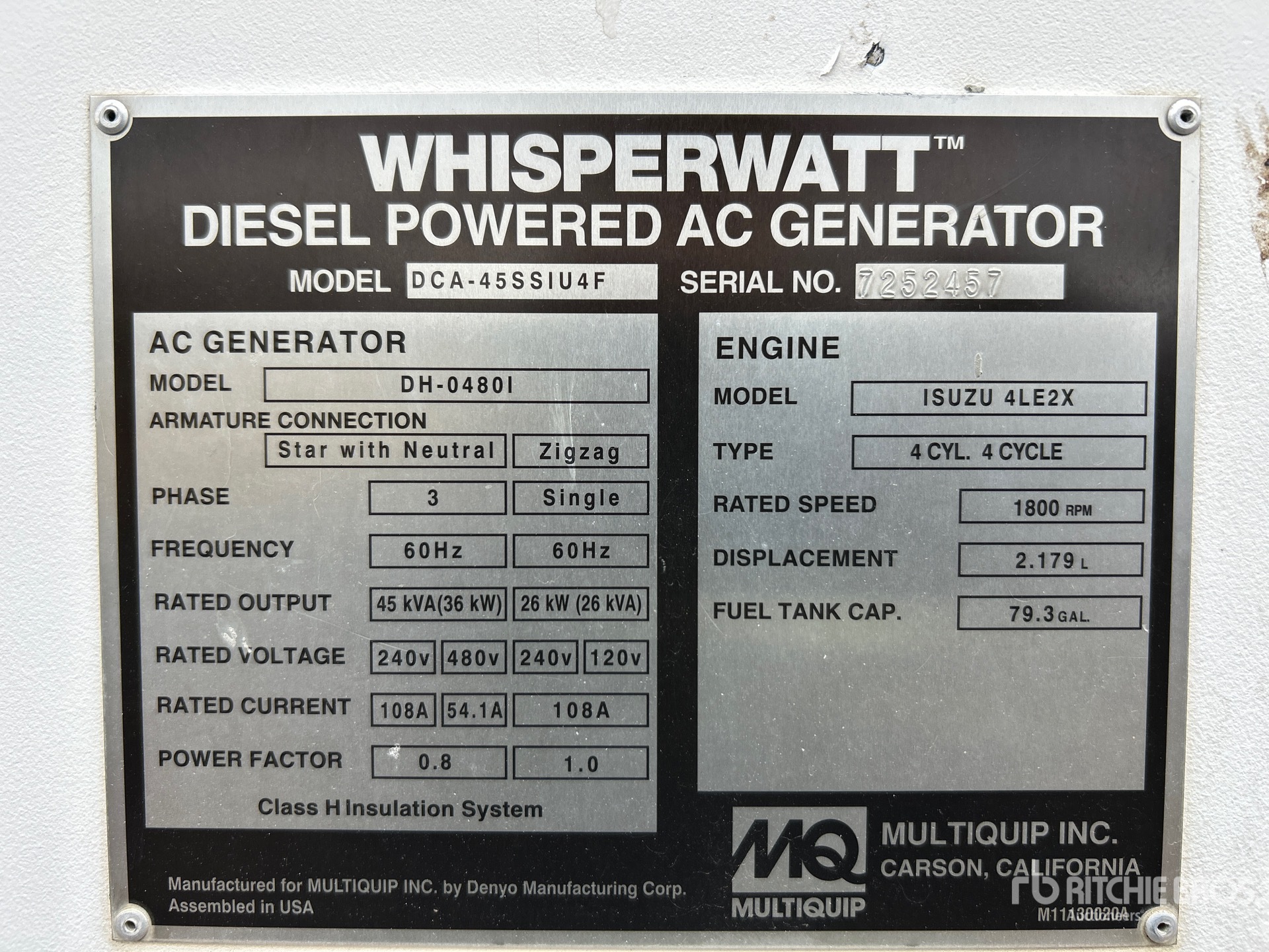 General Appearance with Unit Serial Number