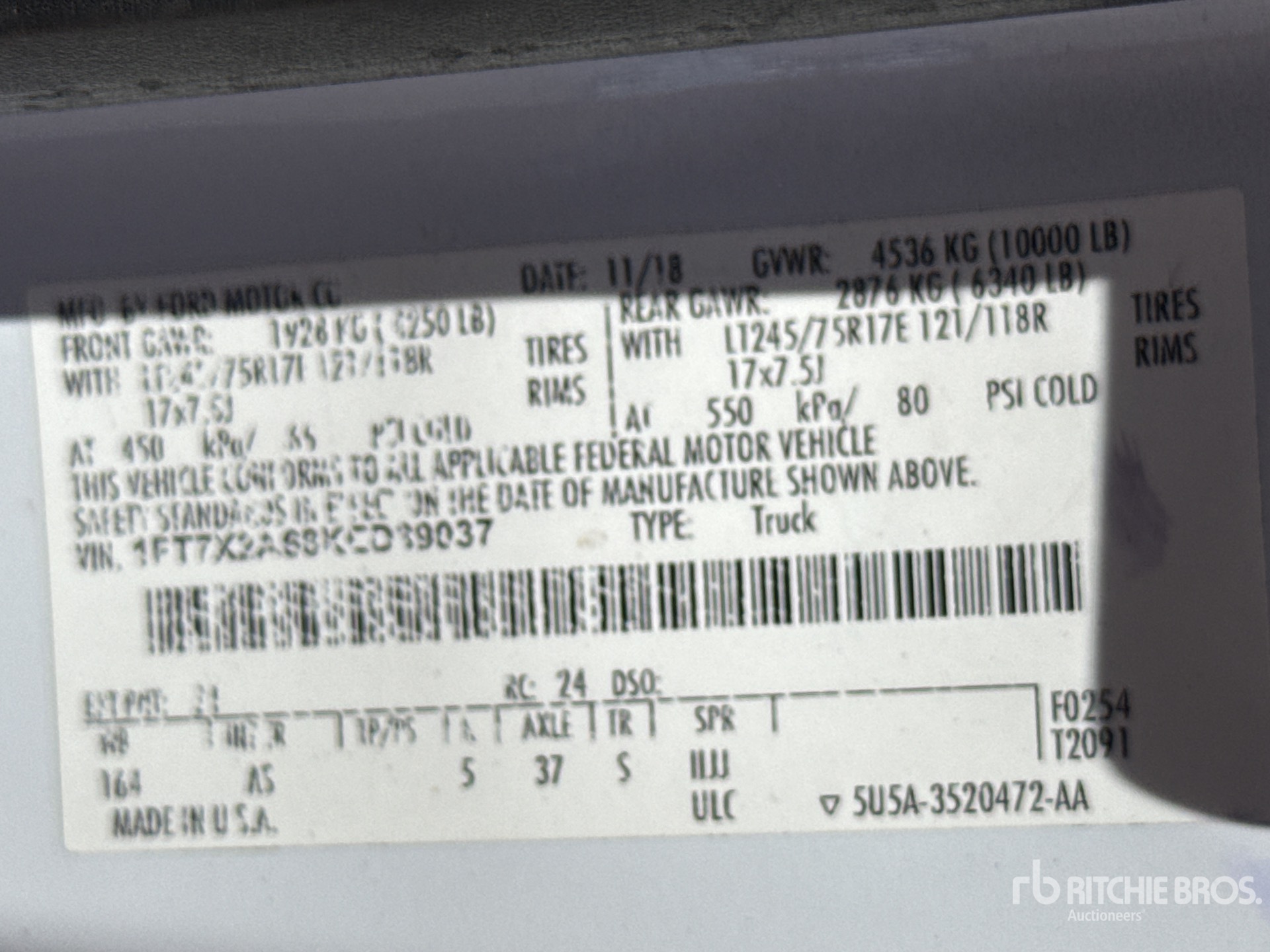 General Appearance with Serial Number / VIN