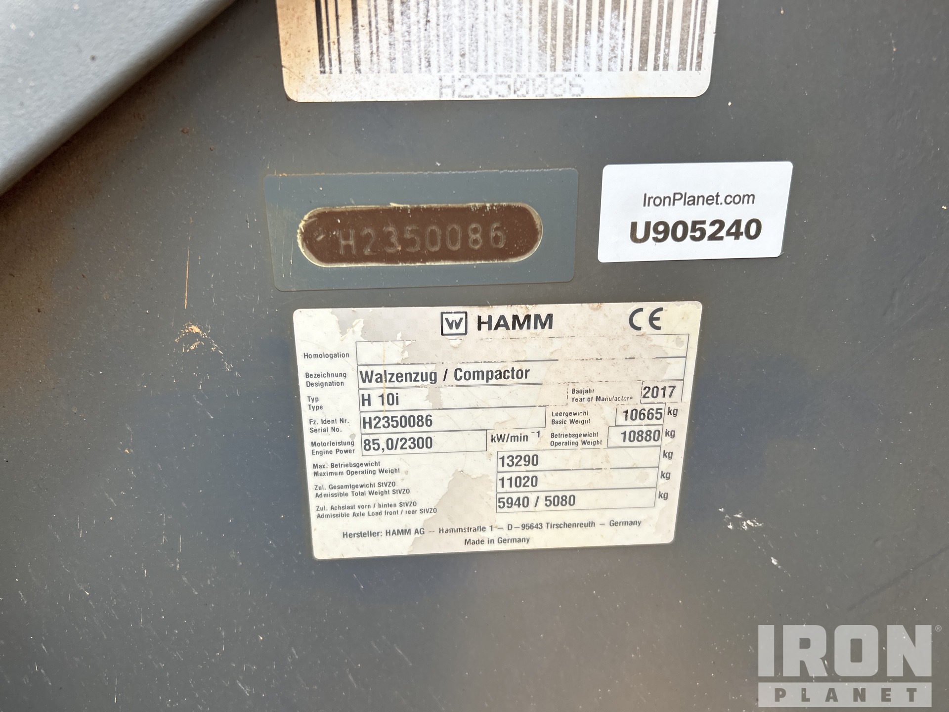 2017 Hamm H10I