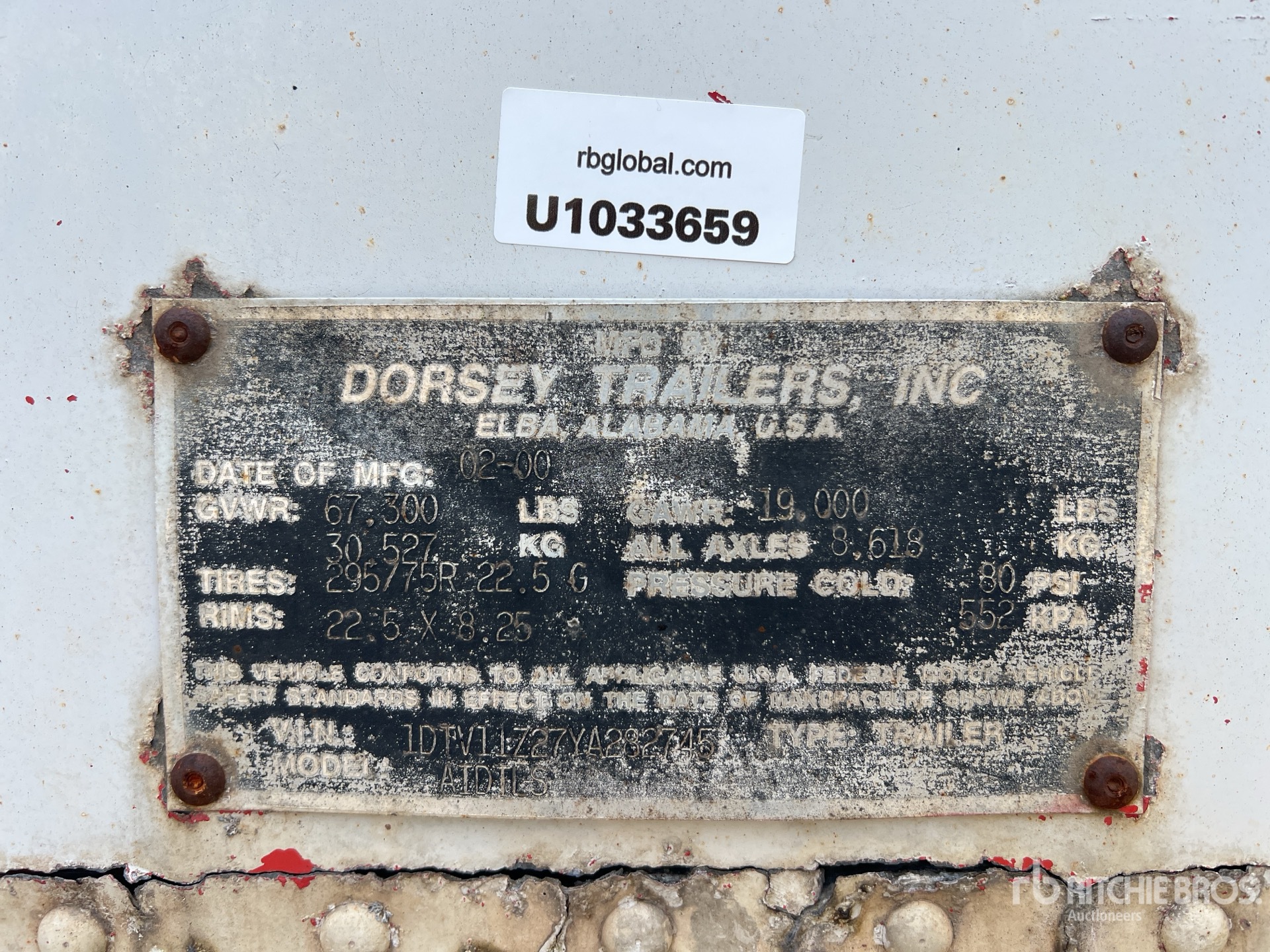 General Appearance with Serial Number / VIN