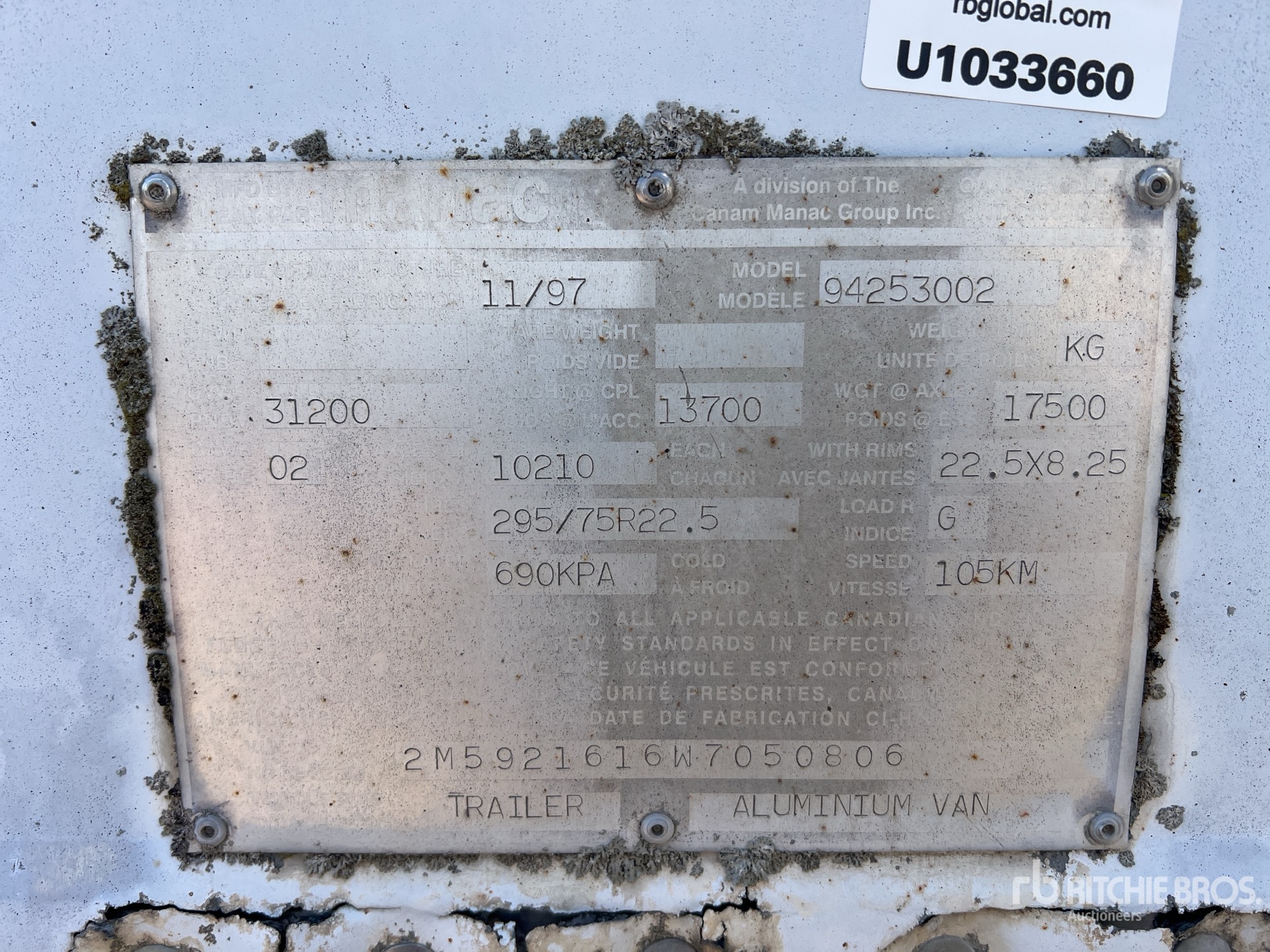 General Appearance with Serial Number / VIN