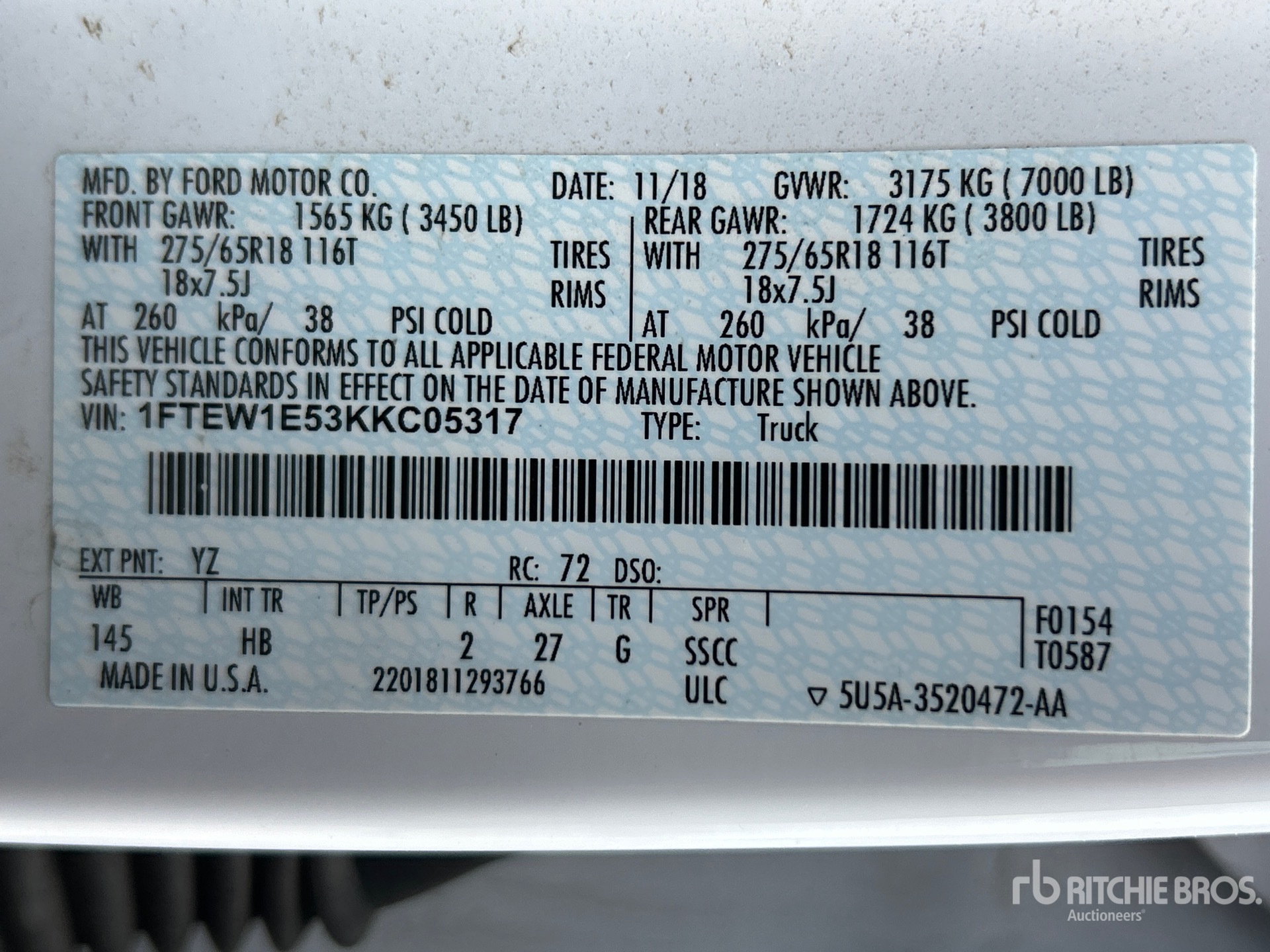 General Appearance with Serial Number / VIN