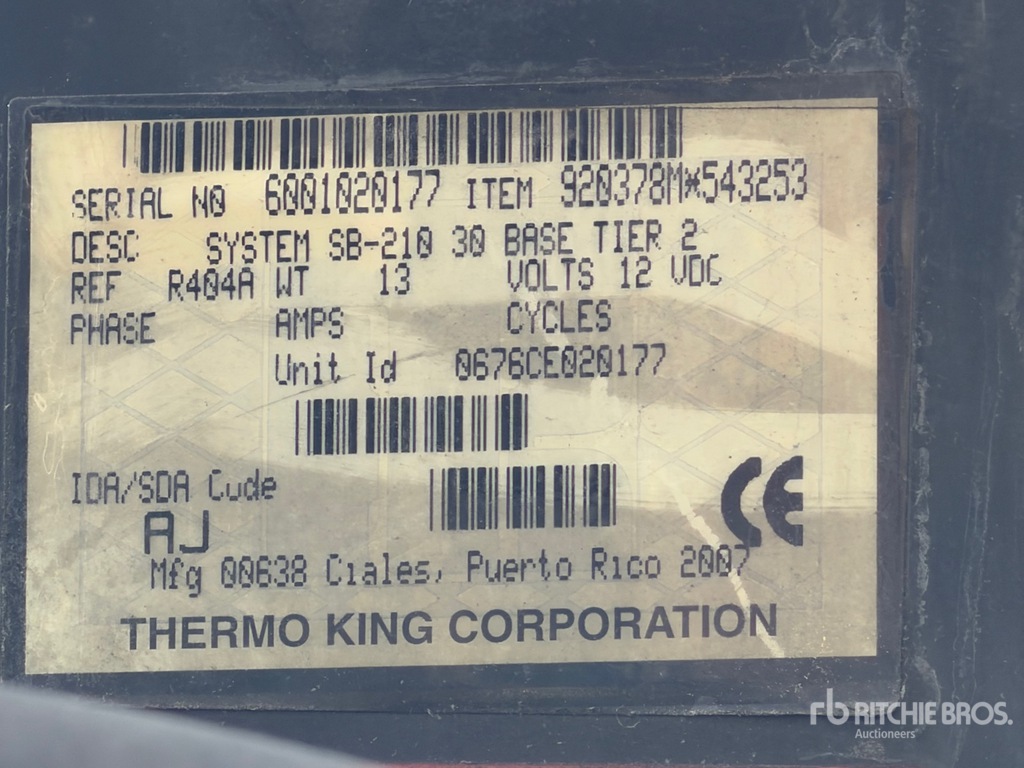 General Appearance with Refrigeration Unit Serial Number