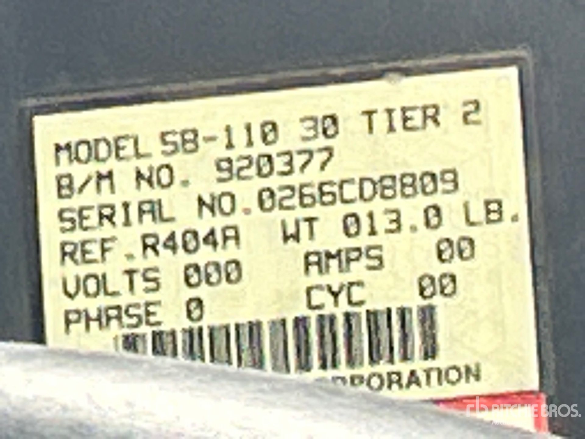 General Appearance with Refrigeration Unit Serial Number