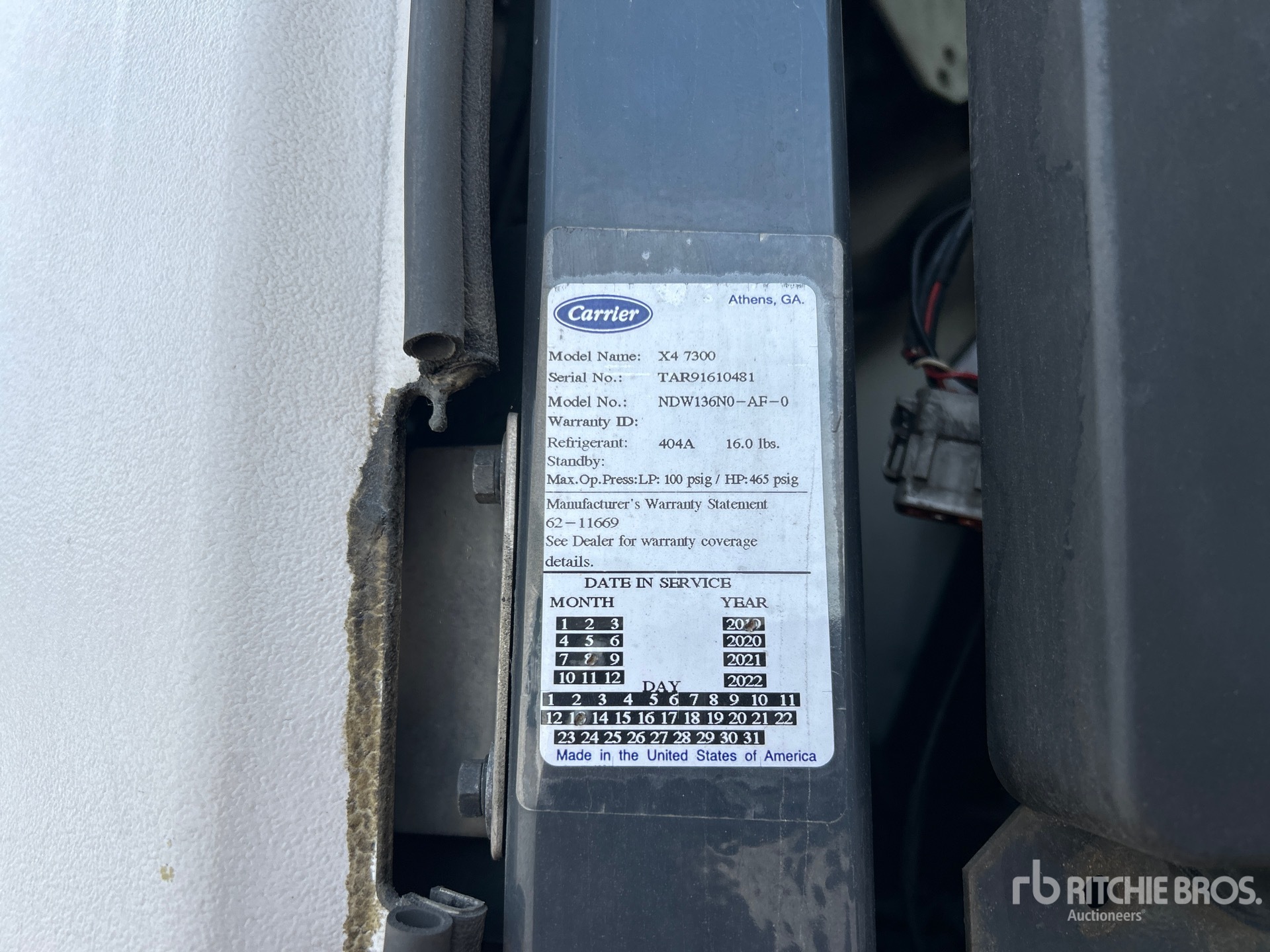 General Appearance with Refrigeration Unit Serial Number