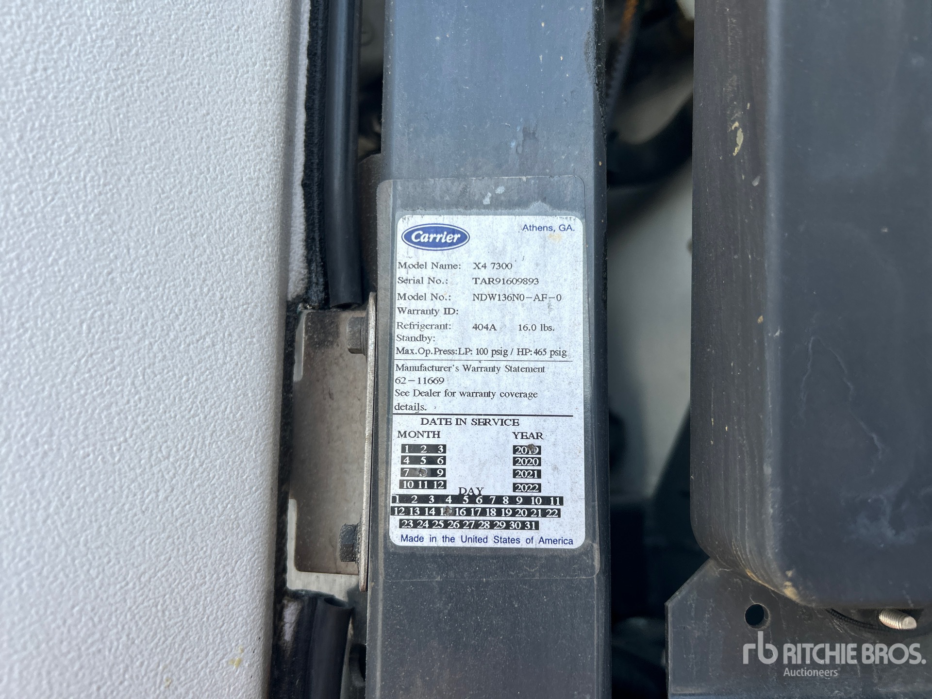 General Appearance with Refrigeration Unit Serial Number