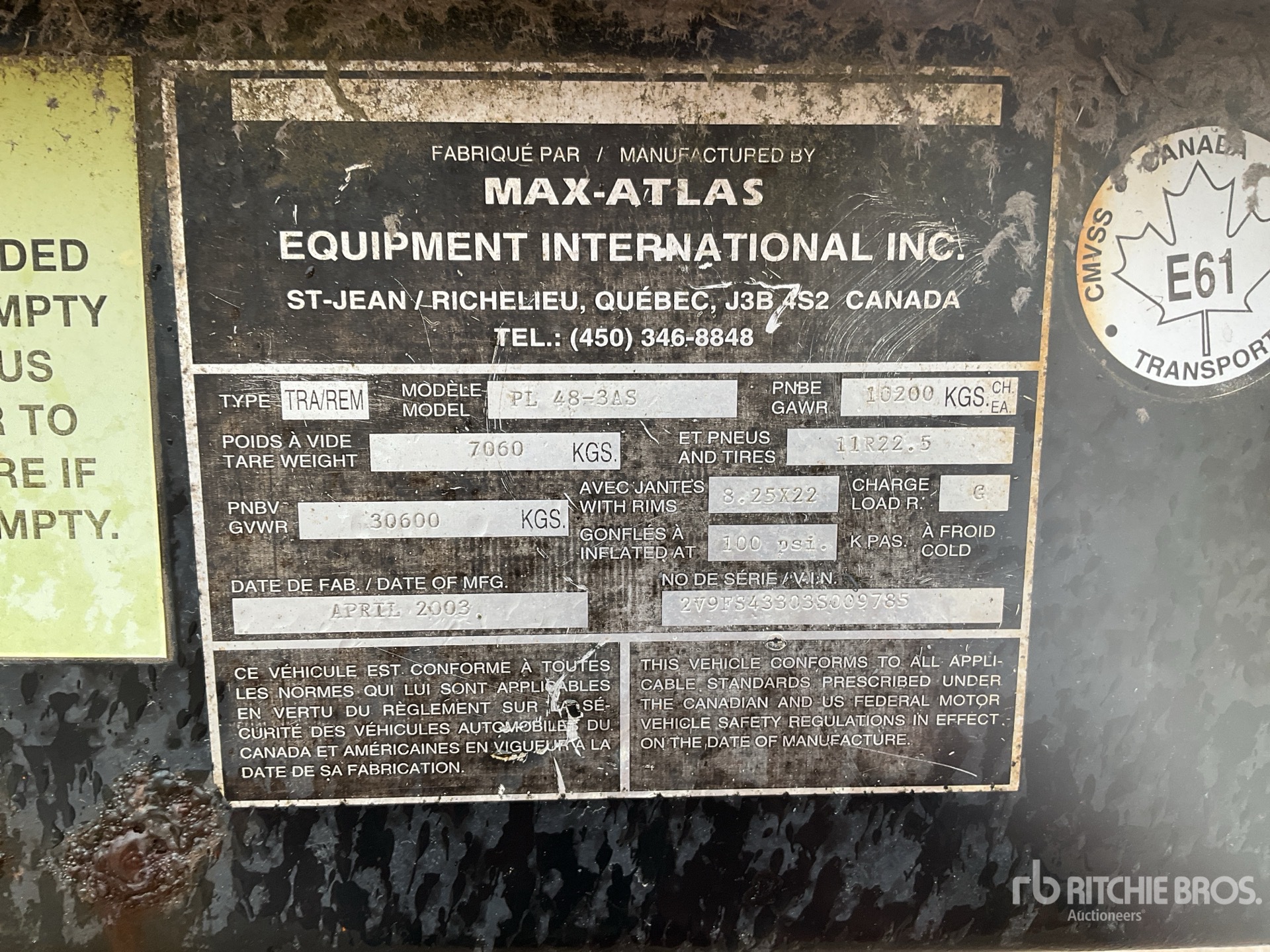 General Appearance with Serial Number / VIN