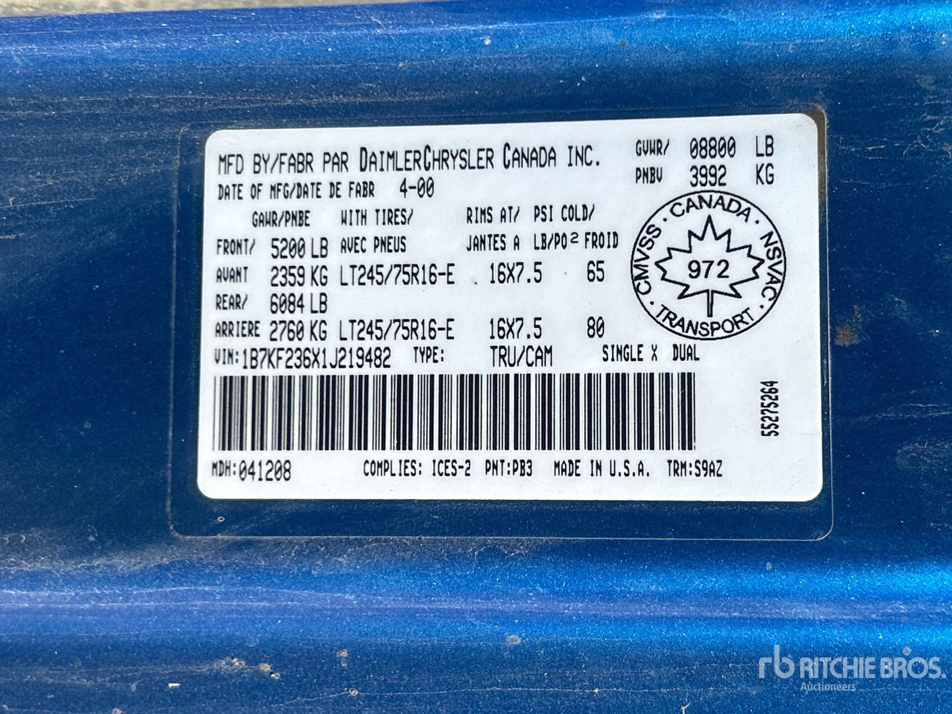 General Appearance with Serial Number / VIN