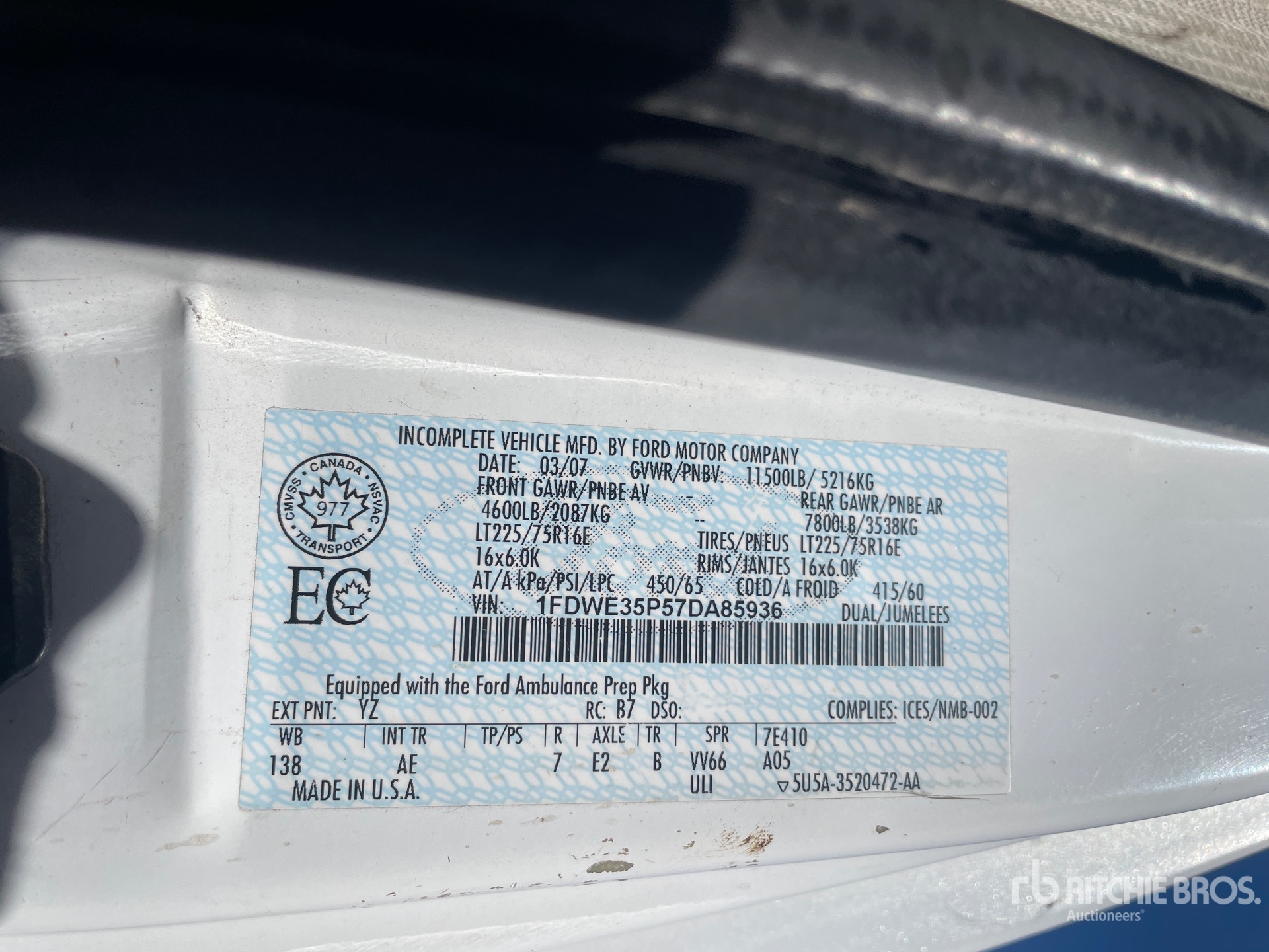 General Appearance with Serial Number / VIN