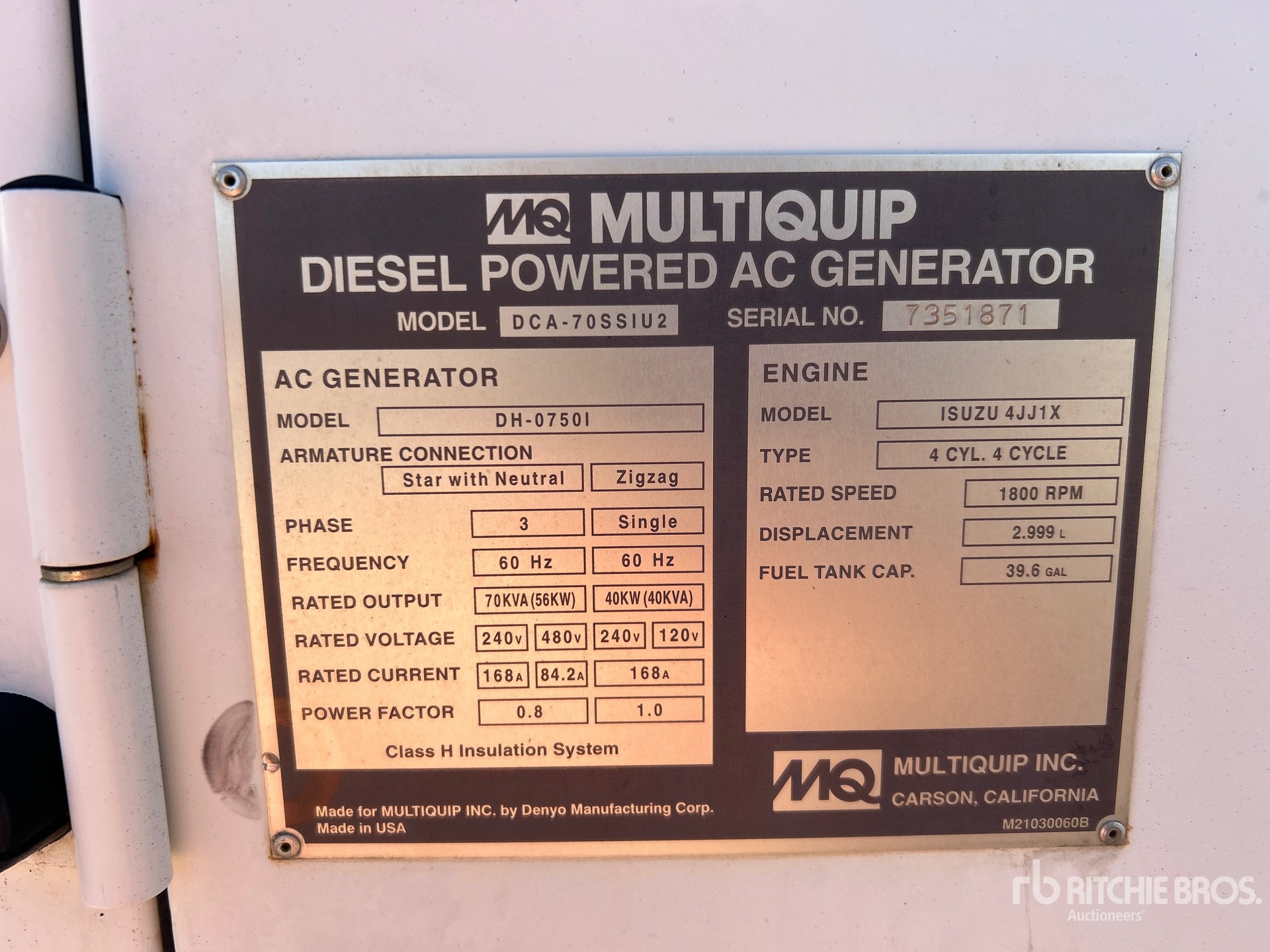 General Appearance with Unit Serial Number