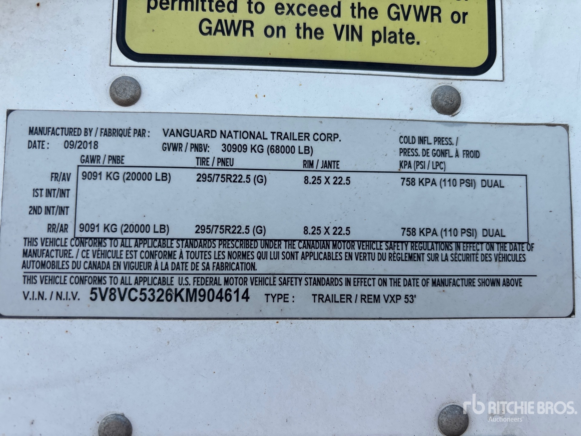 General Appearance with Serial Number / VIN