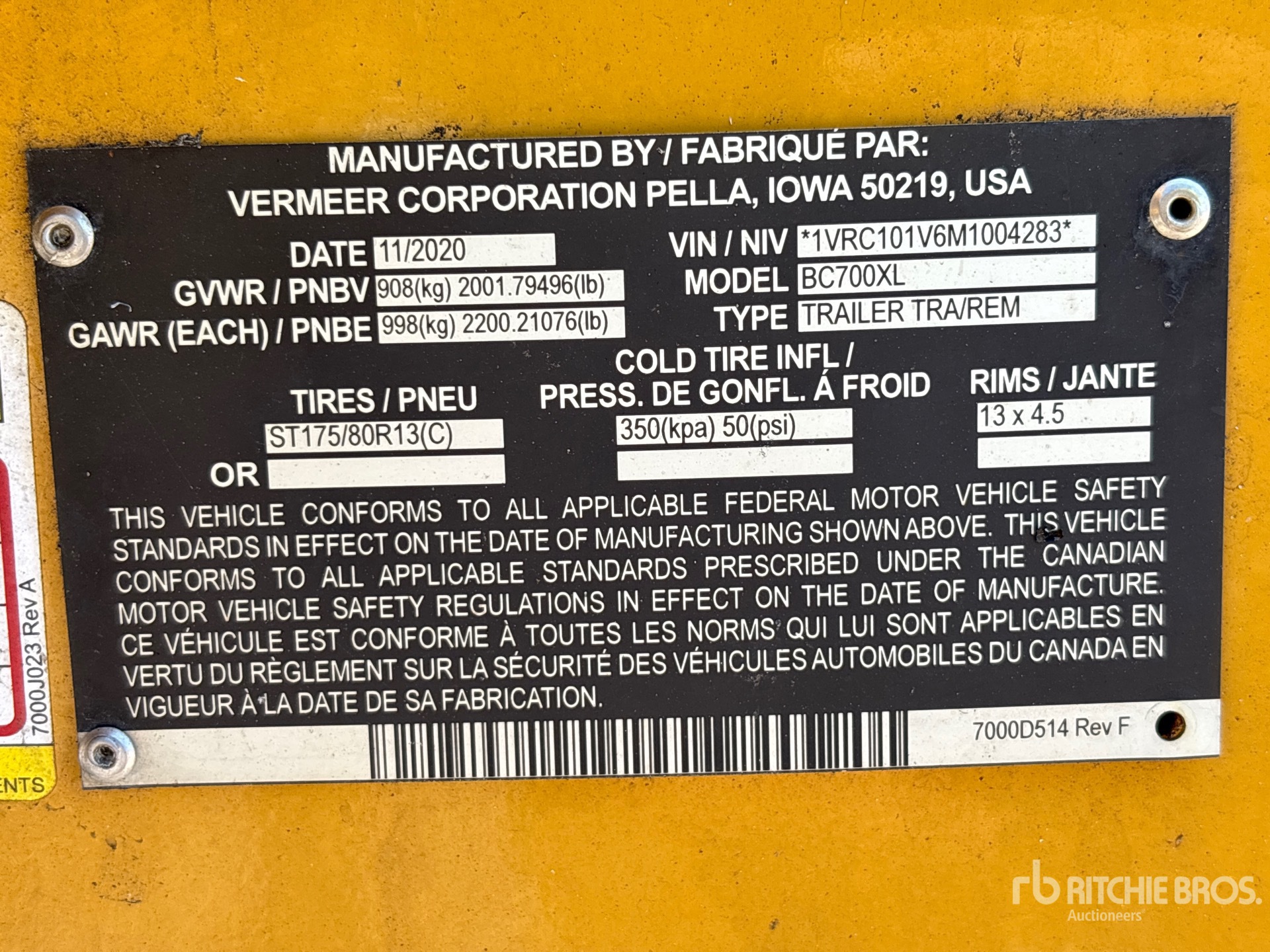 General Appearance with Serial Number / VIN