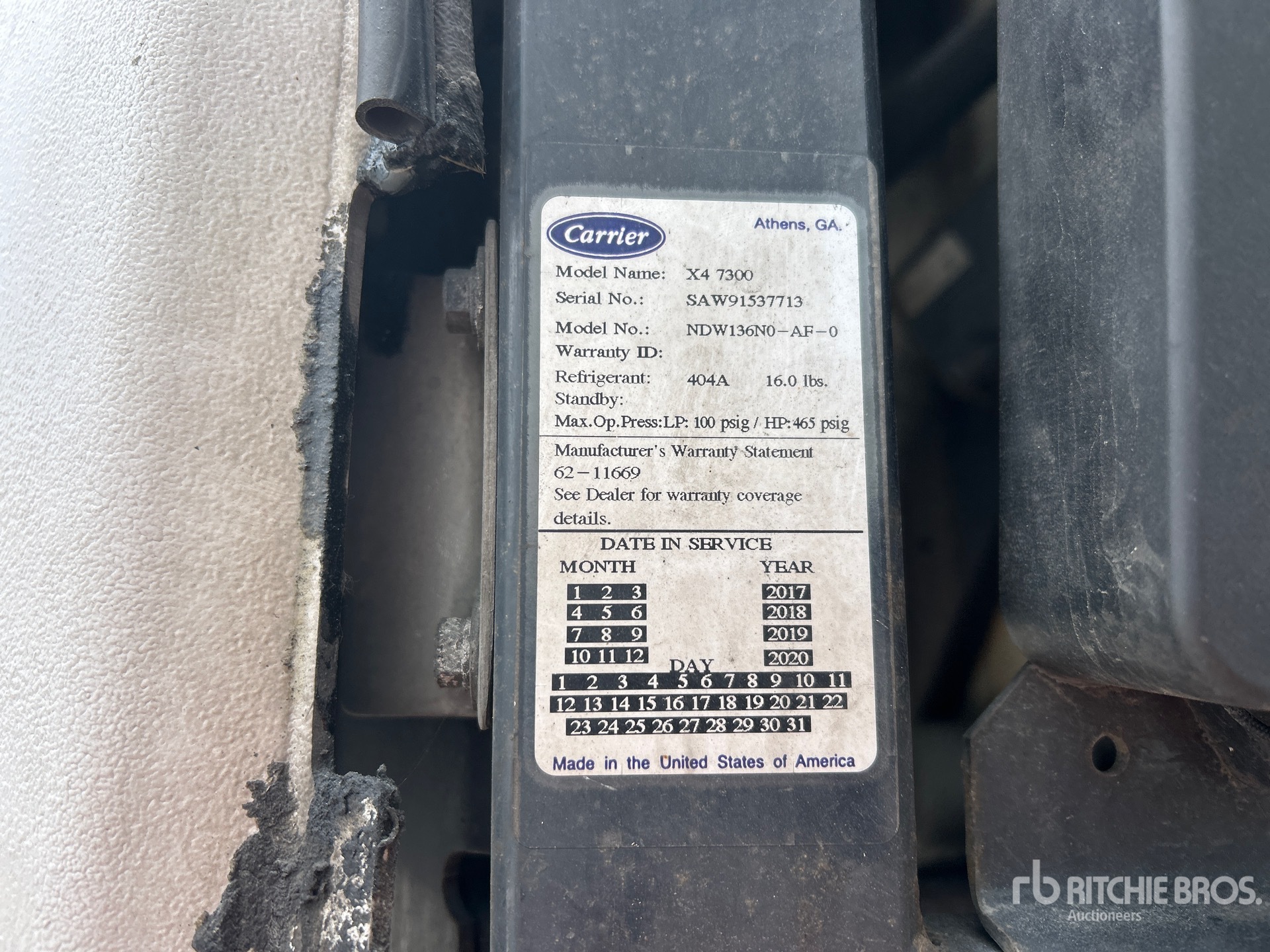 General Appearance with Refrigeration Unit Serial Number
