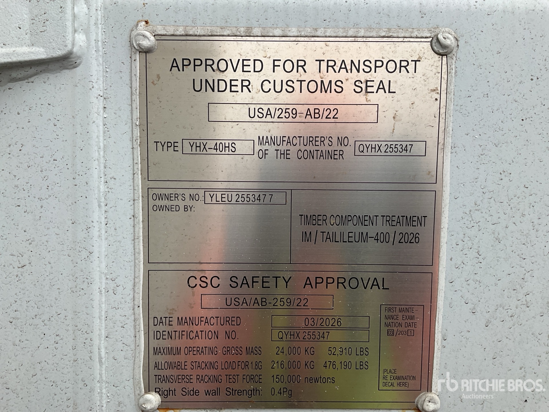 General Appearance with Serial Number / VIN