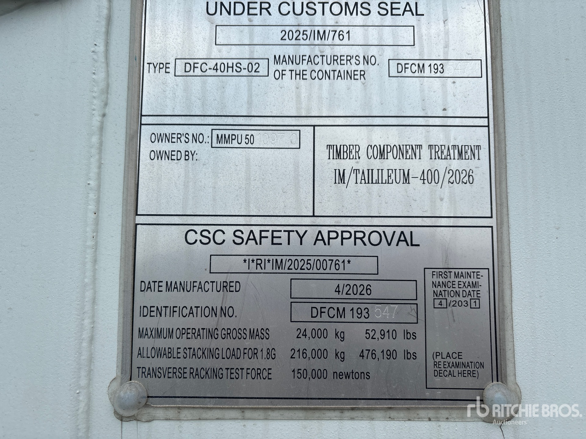General Appearance with Serial Number / VIN