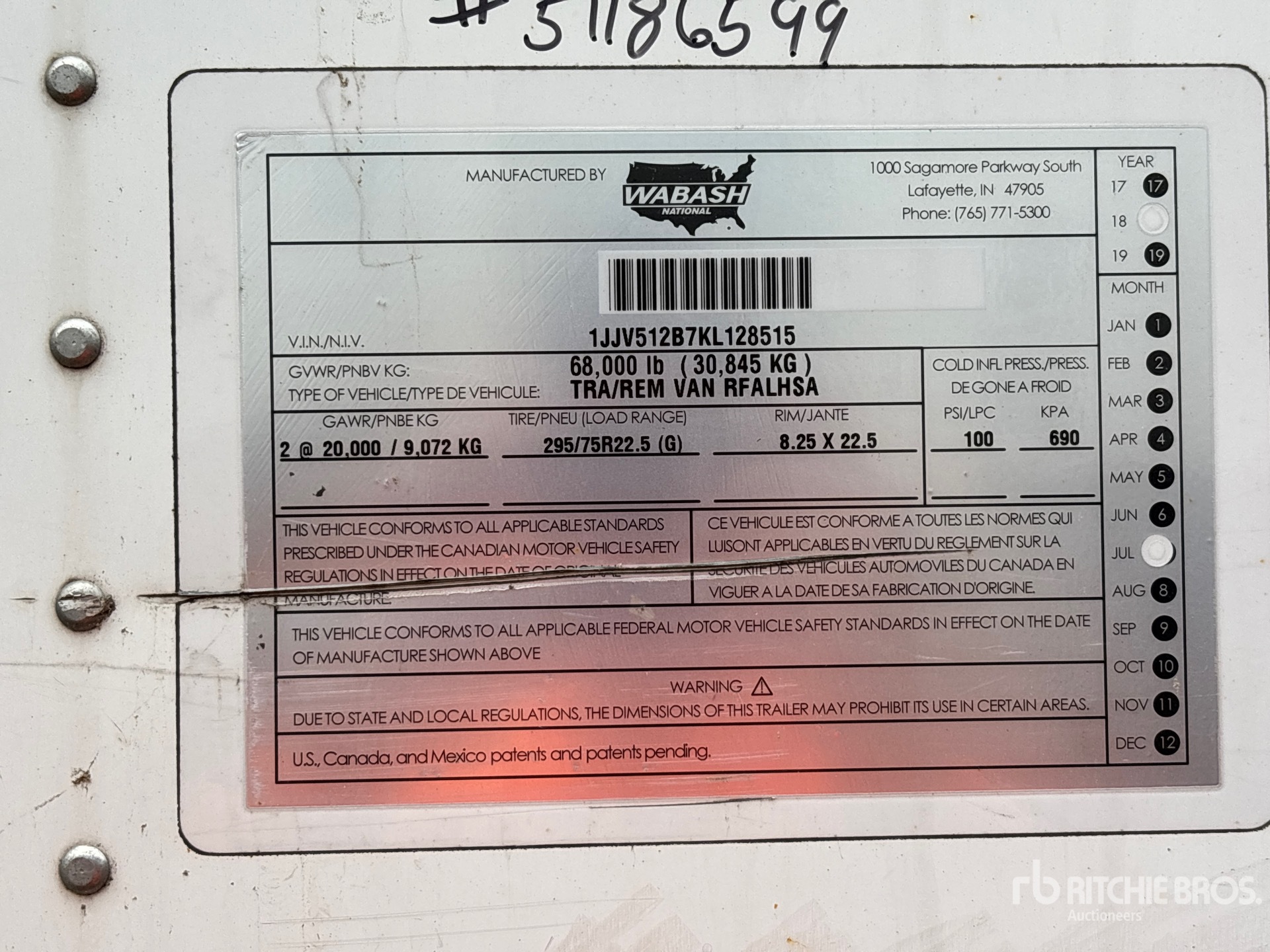 General Appearance with Serial Number / VIN