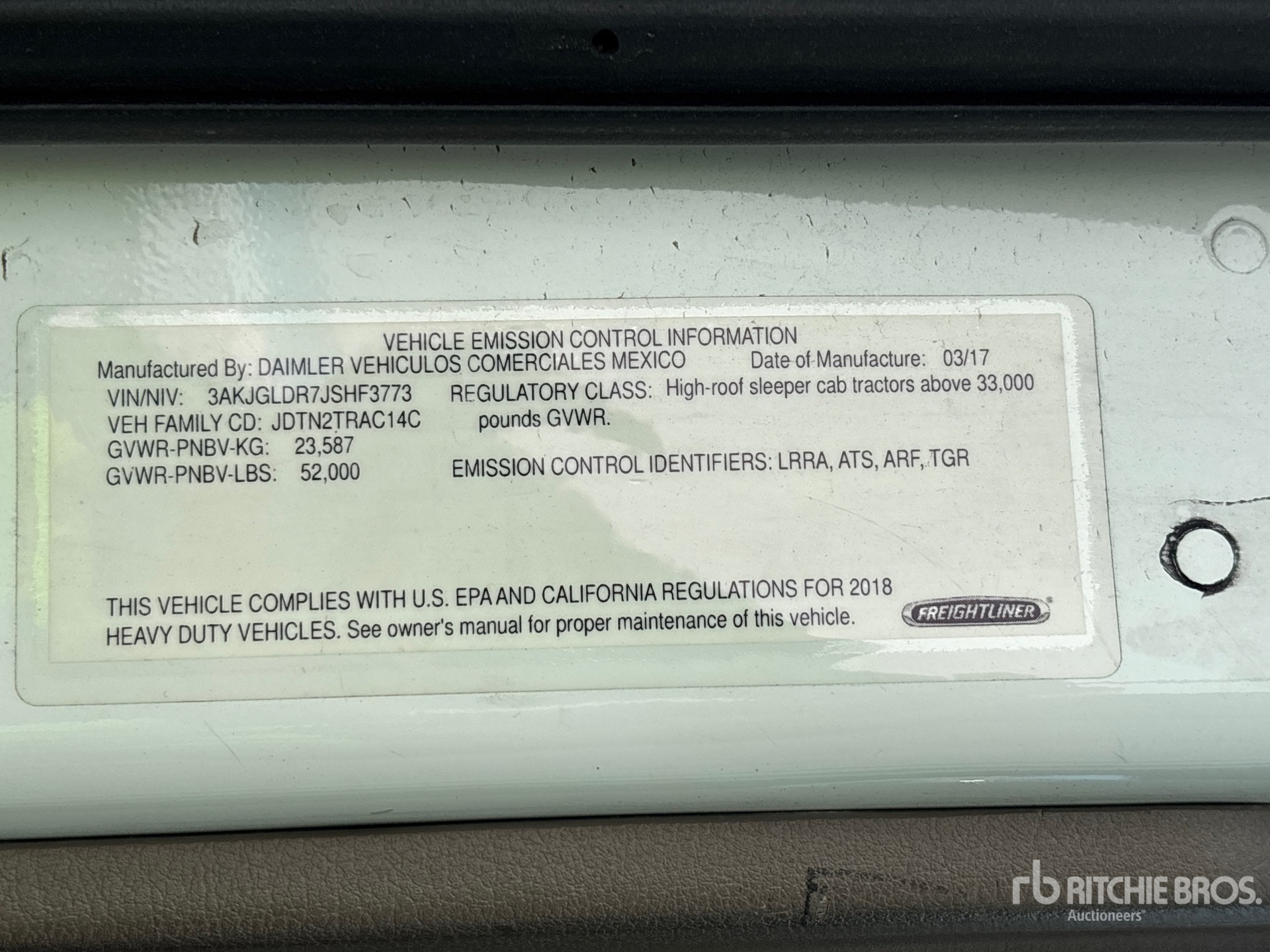 General Appearance with Serial Number / VIN