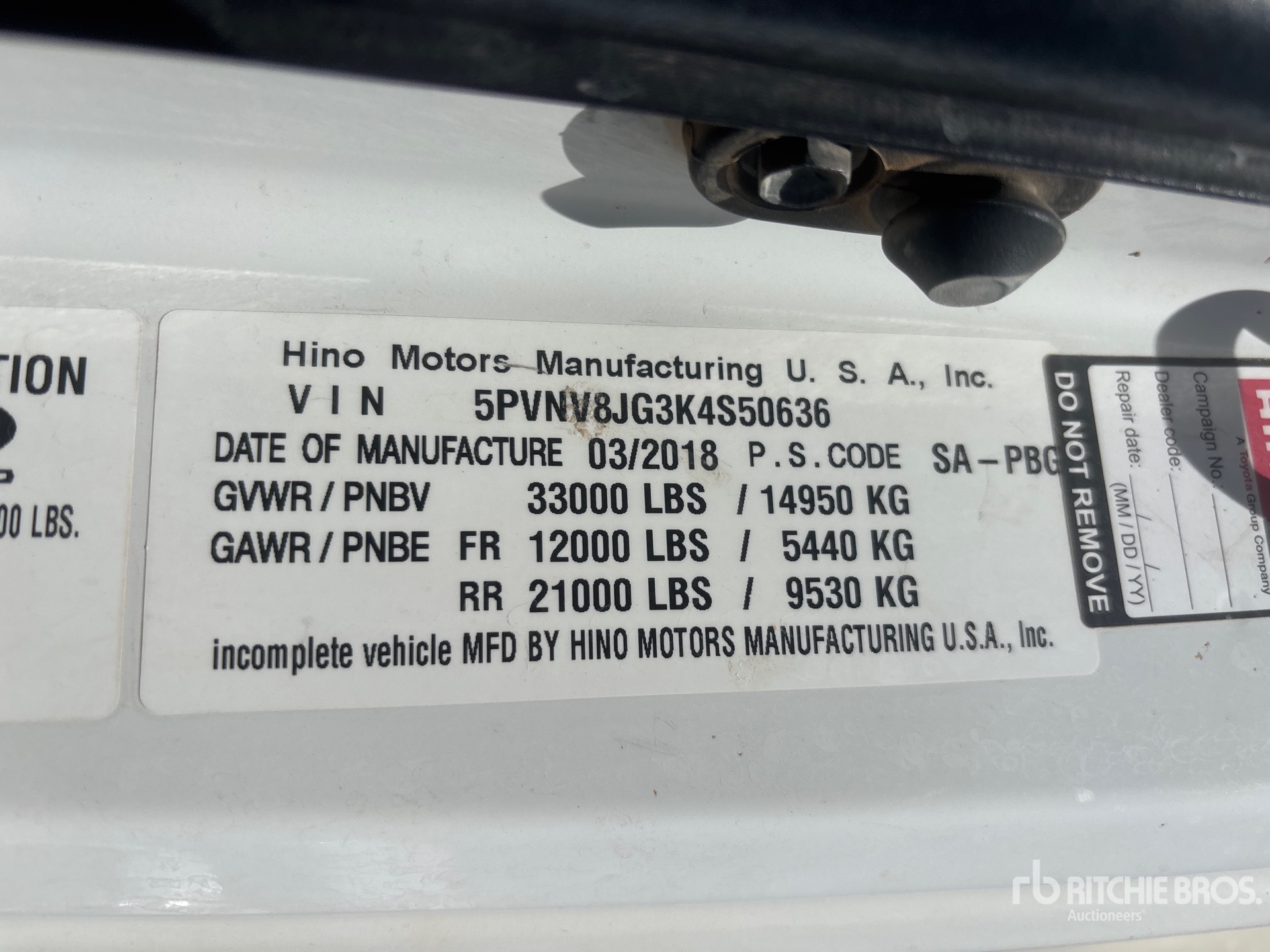 General Appearance with Serial Number / VIN