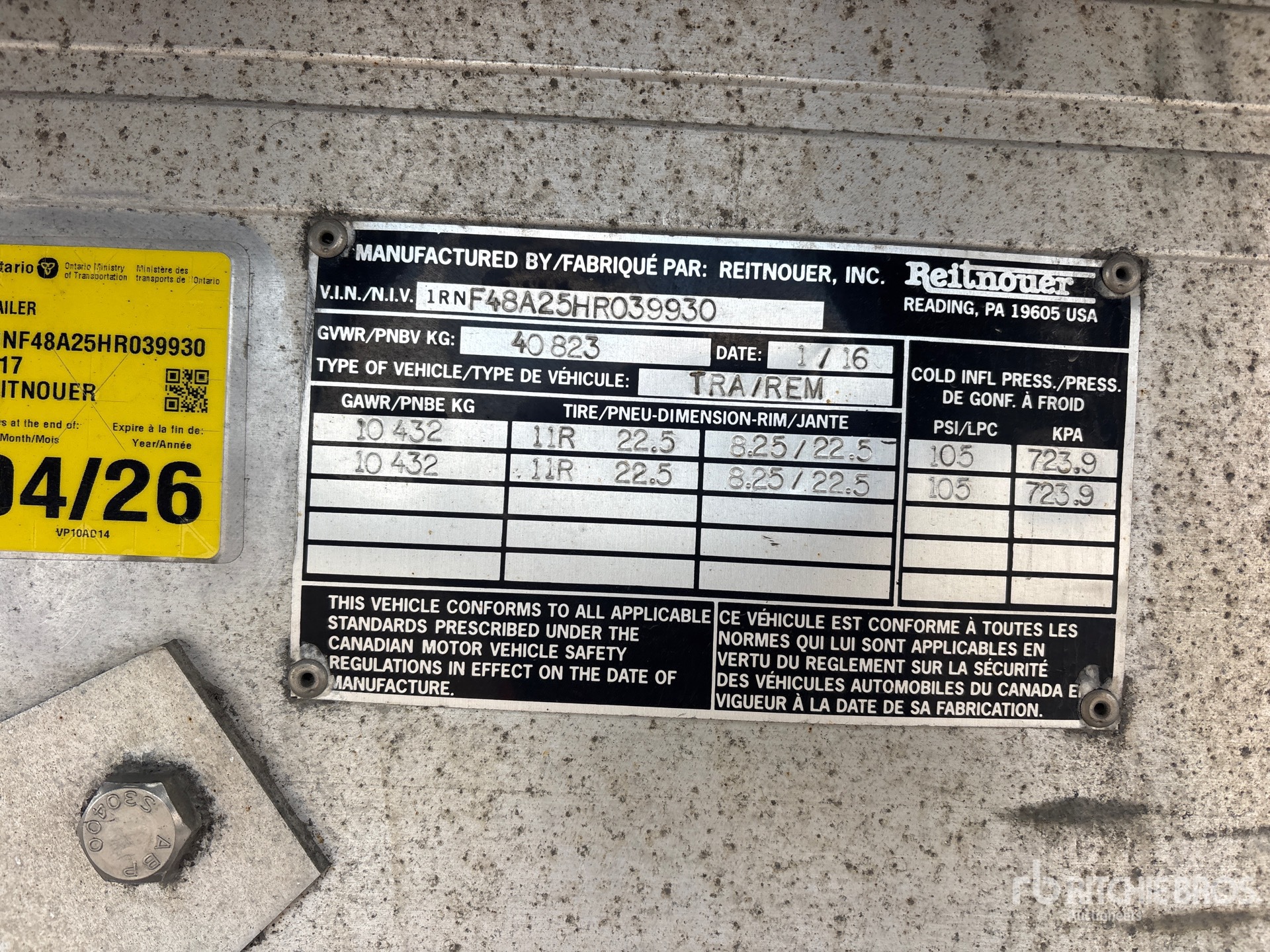 General Appearance with Serial Number / VIN
