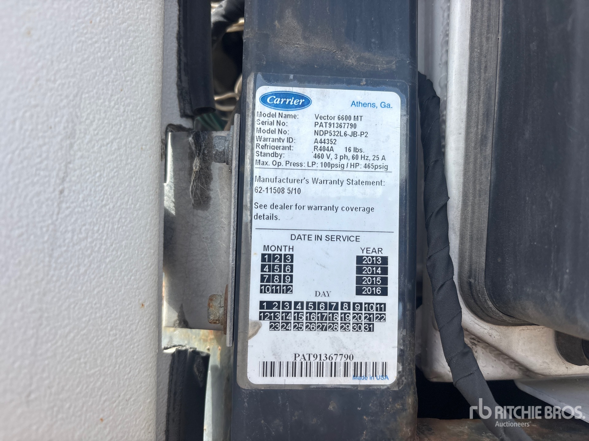 General Appearance with Refrigeration Unit Serial Number